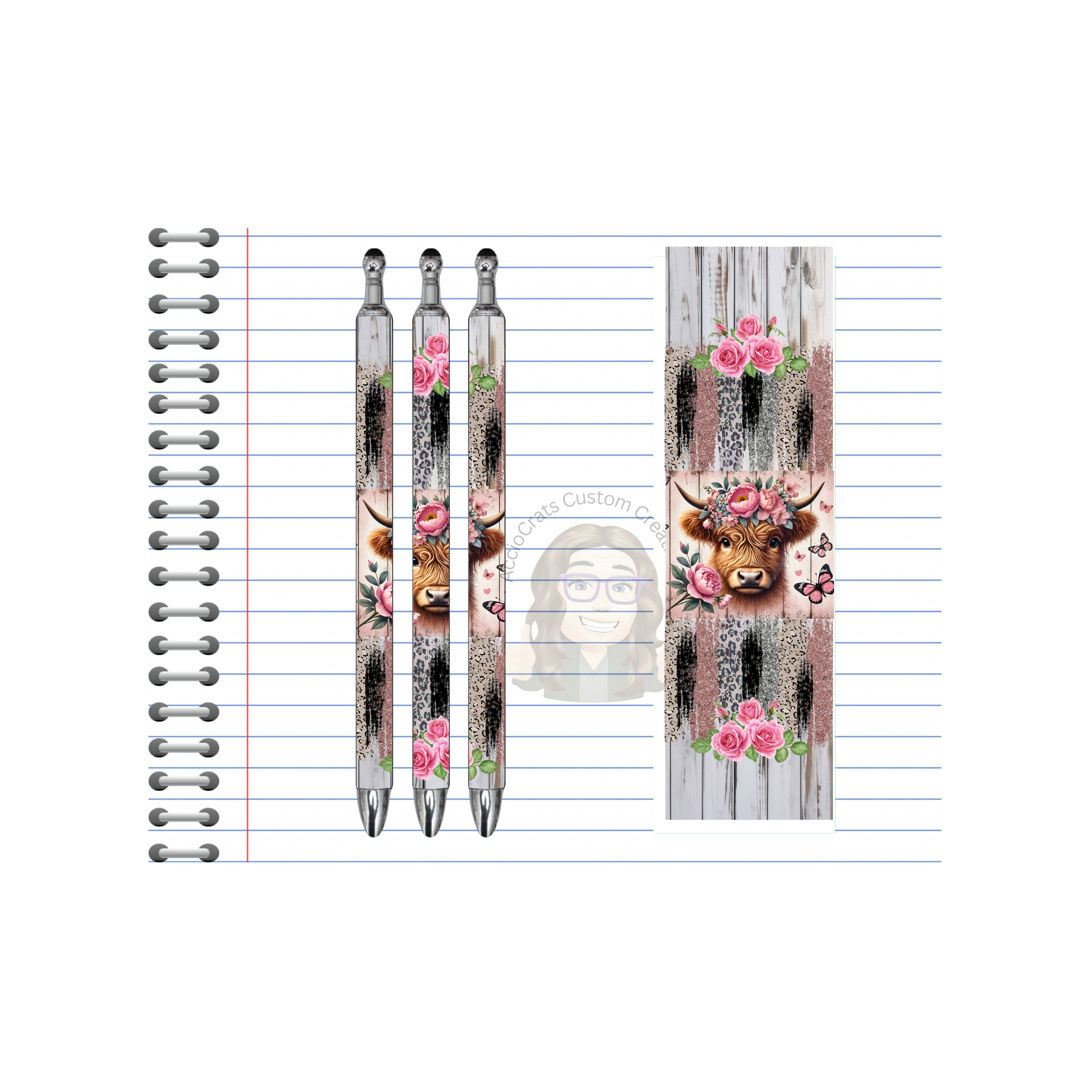 Refillable Pens, Highland Cow Images.  Cute notes start here. Multiple options and Images available.