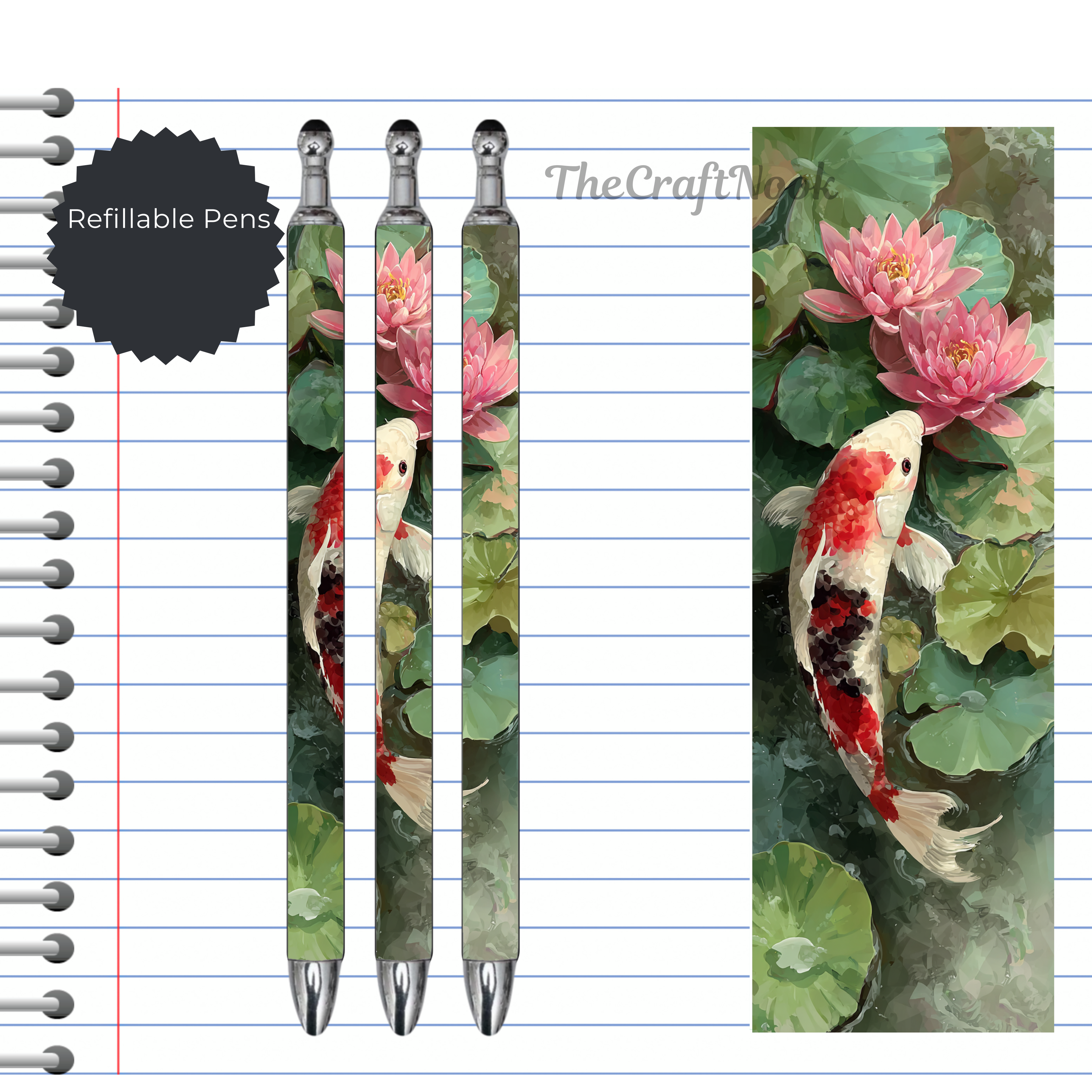 Koi Fish Refillable Pens, multiple options and Images available.