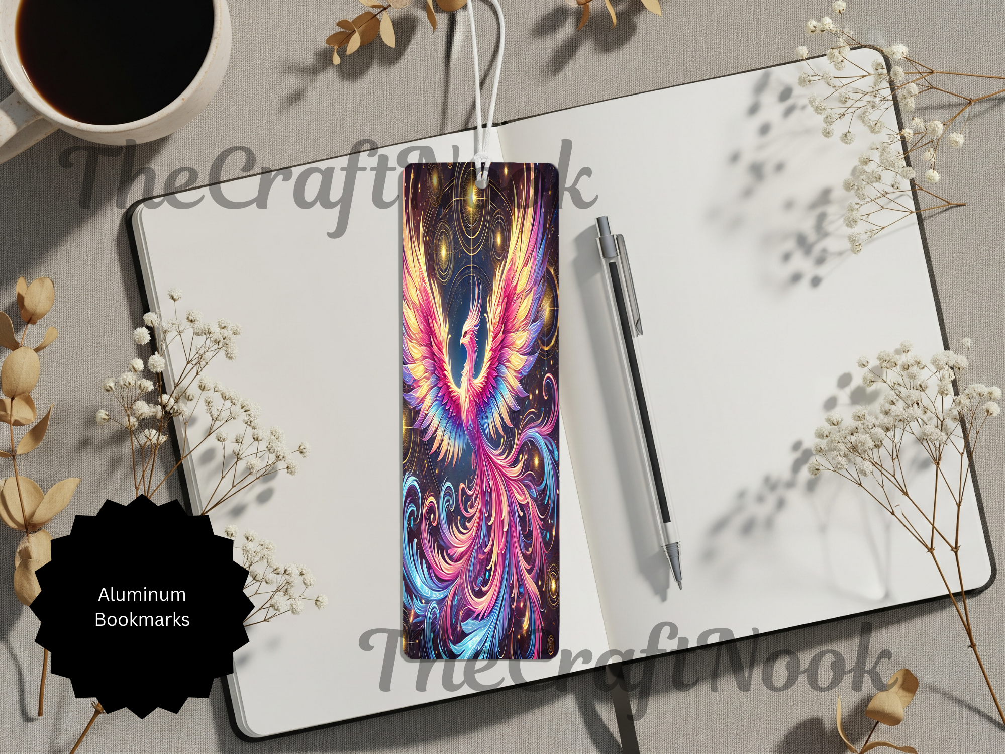 Phoenix Bookmarks - Handcrafted Metal Fire Bird Bookmarks with Beads & Glitter