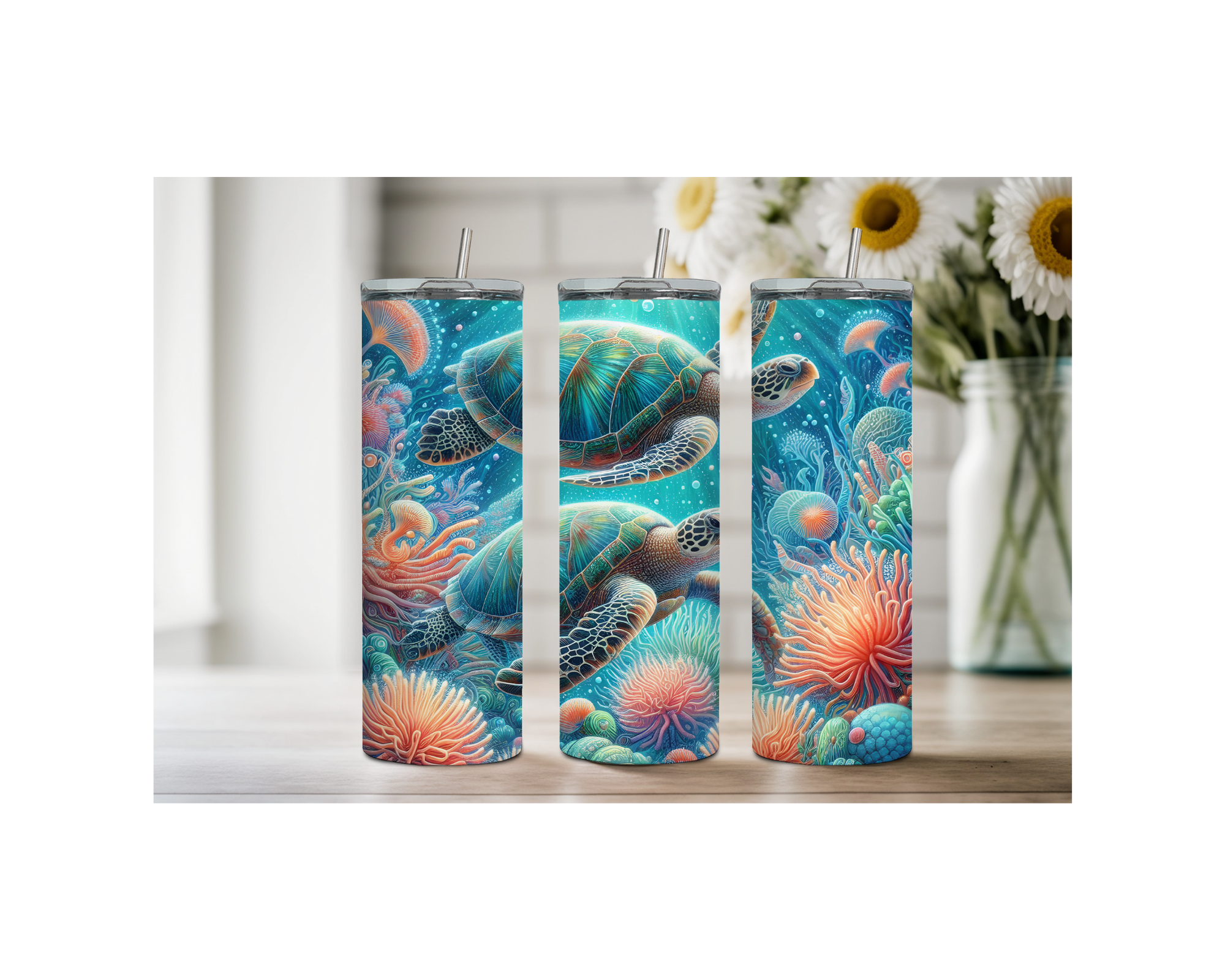 20 oz sip and surf Sea turtle Tumblers, Multiple images to choose from, with or without handle and speakers.