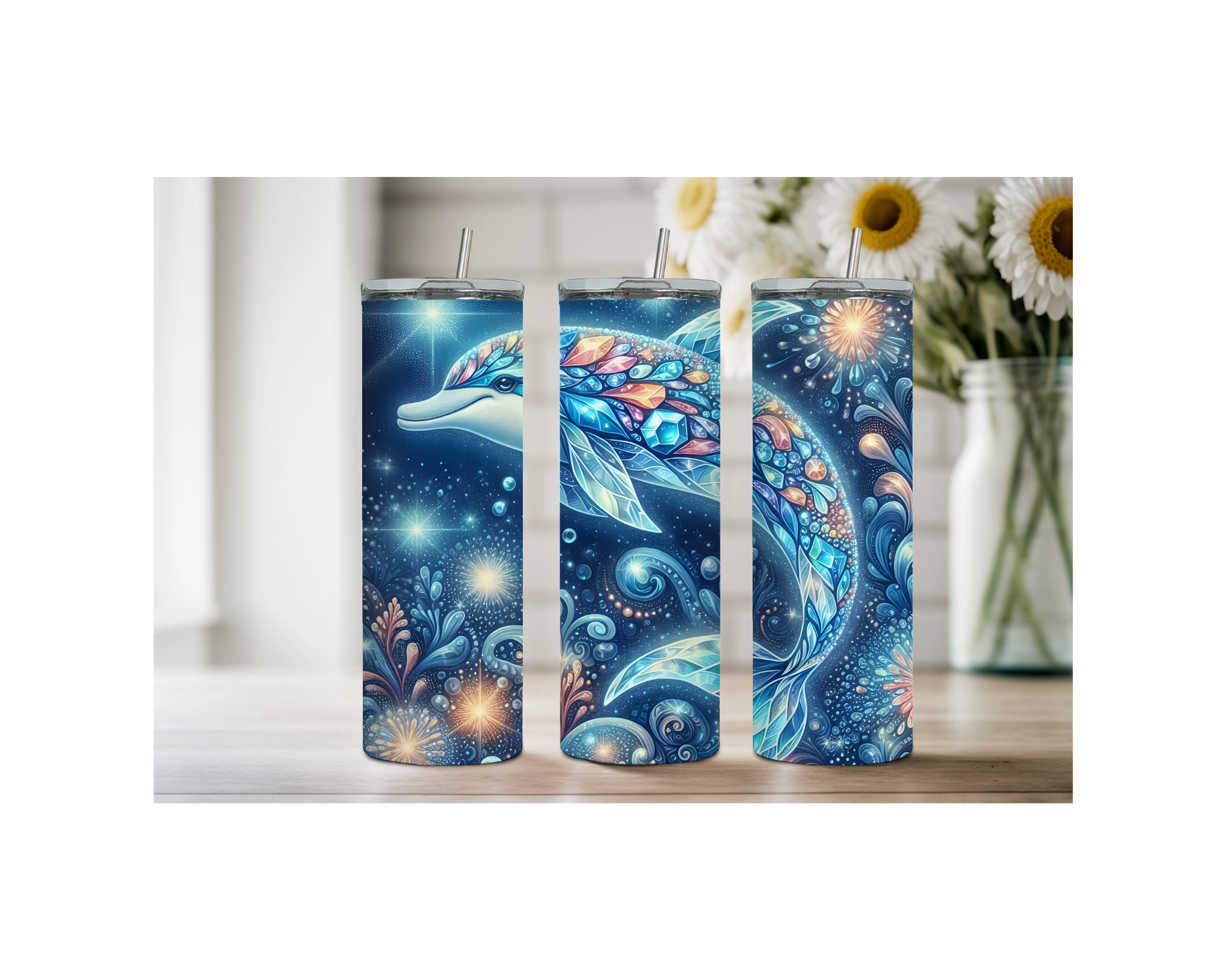 Splash of Happiness Dolphin – 20 oz Stainless-Steel Tumblers. Multiple Sizes and Images Available.