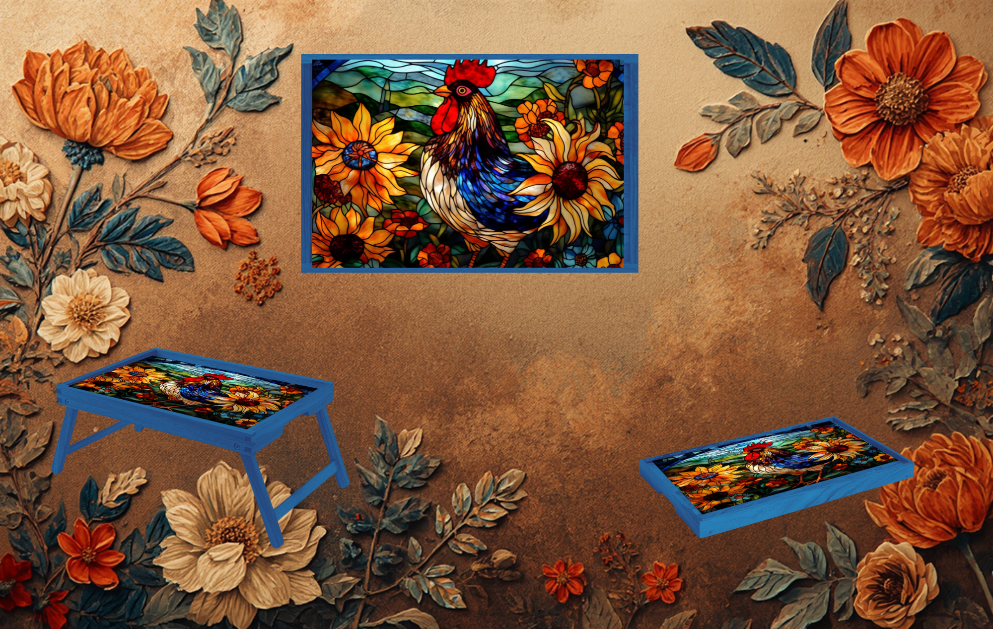 Chicken Foldable Wooden TV Tray or Bed tray/lap Desk, 2 Sizes and Multiple Images Available.