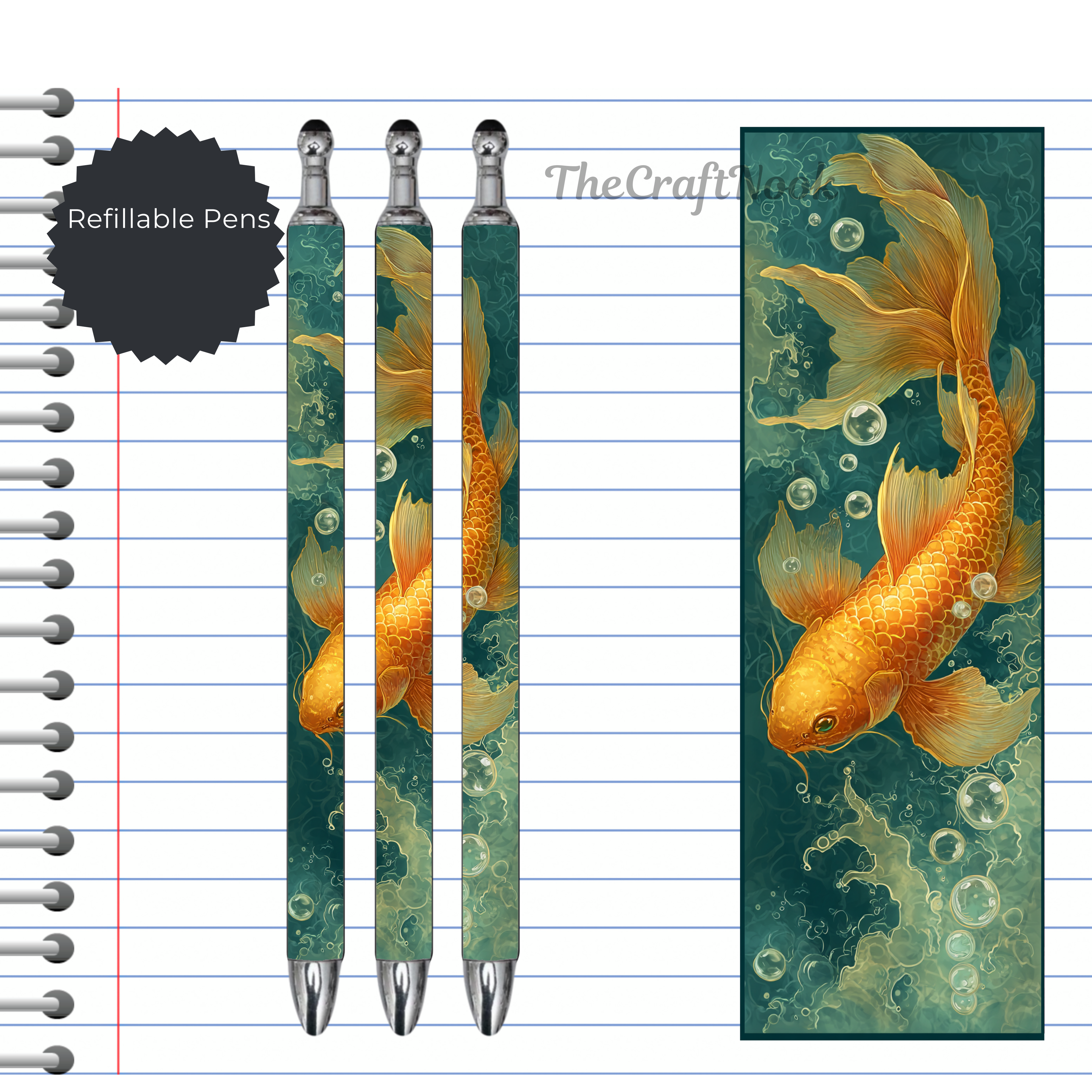 Koi Fish Refillable Pens, multiple options and Images available.
