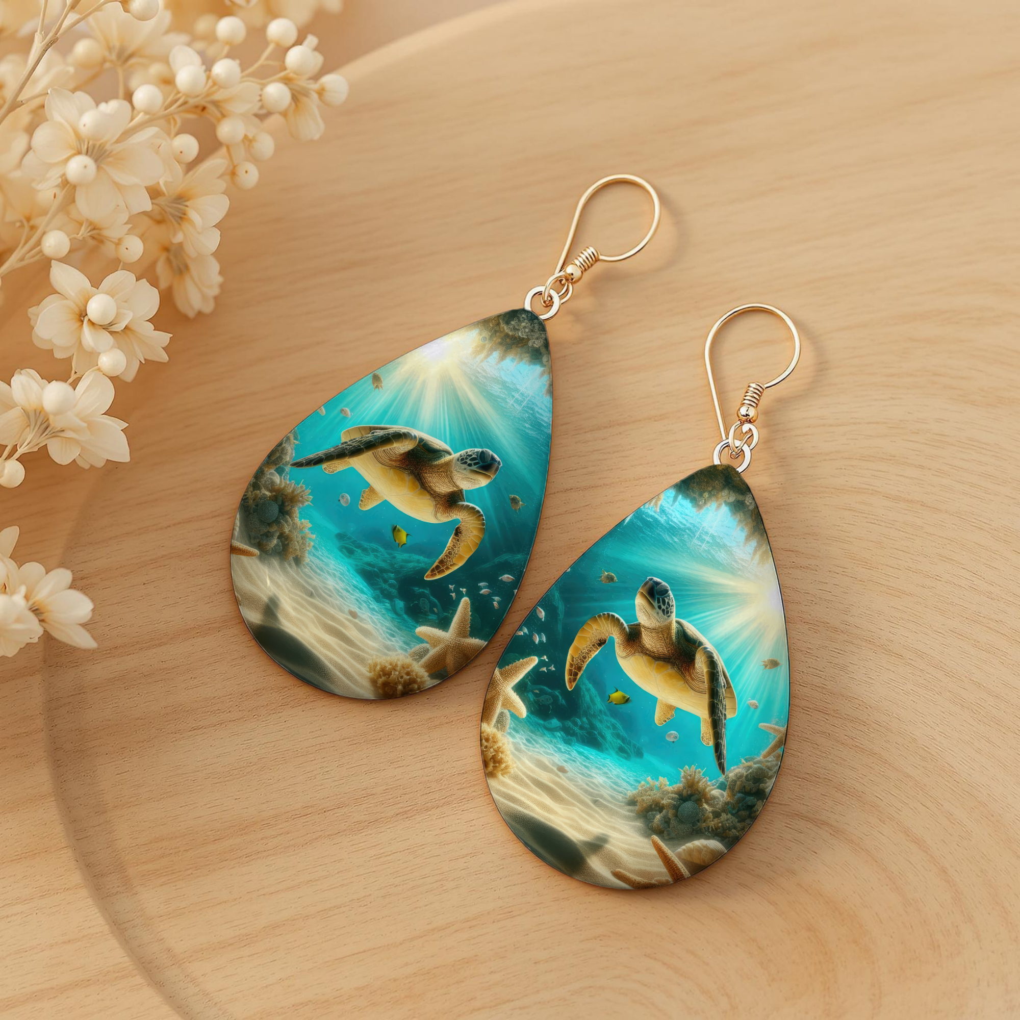 Sea Turtle Teardrop Earrings — Choose Your Design