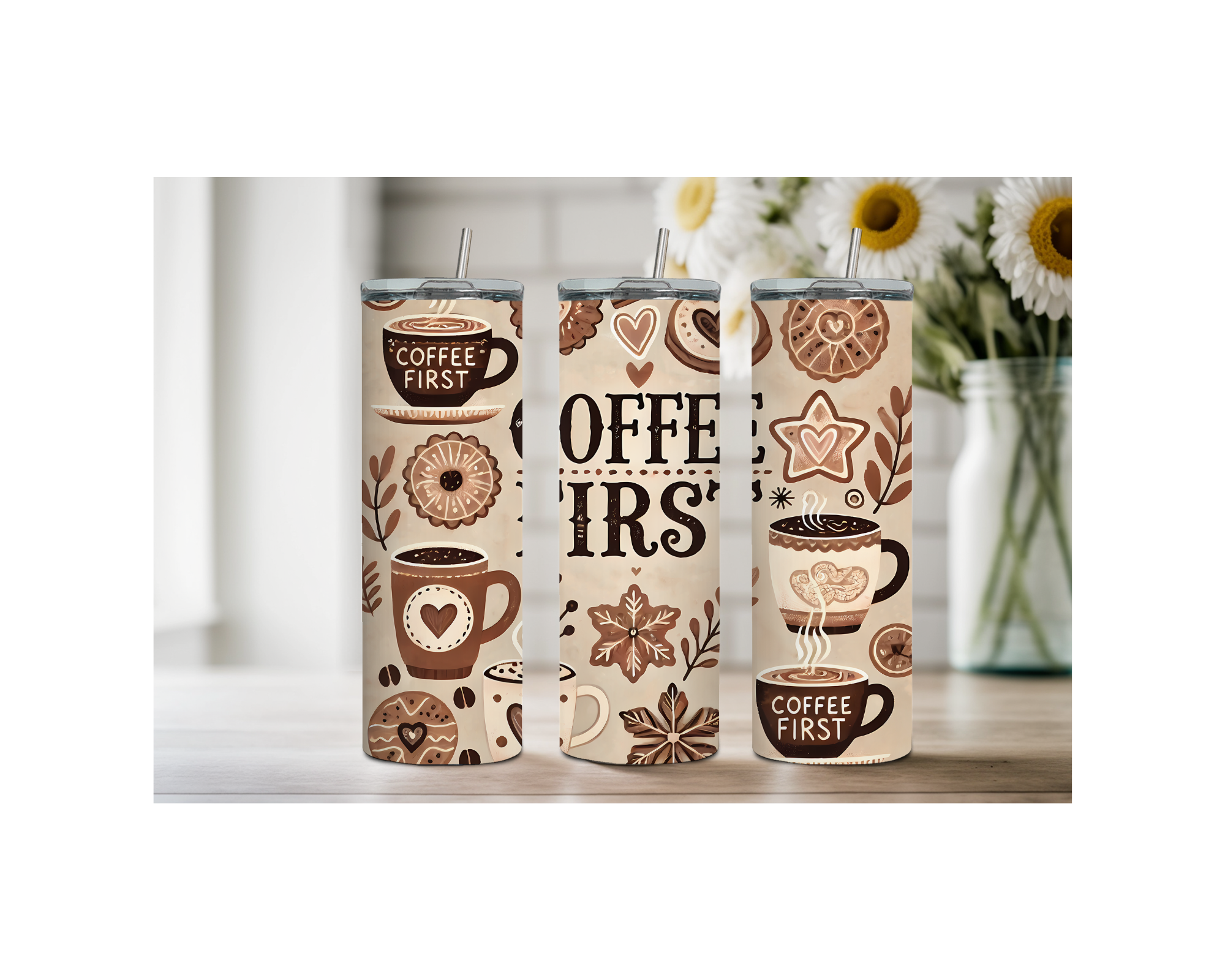 Brew‑tiful Day 20 oz Coffee Tumbler. Stainless-Steel Tumblers. Multiple Sizes and Images Available.
