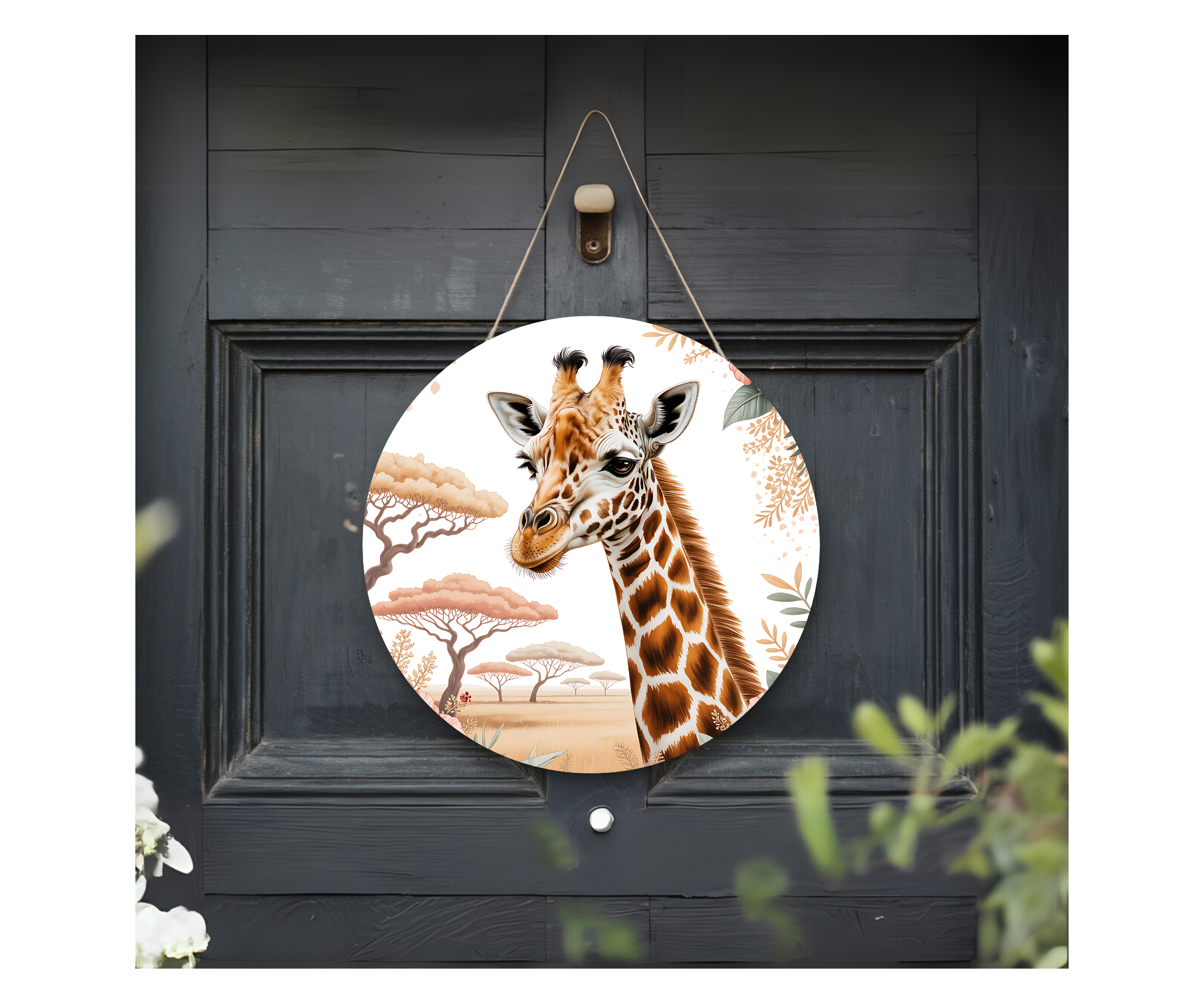 Good Vibes, Tall Smiles Giraffe Welcome Sign