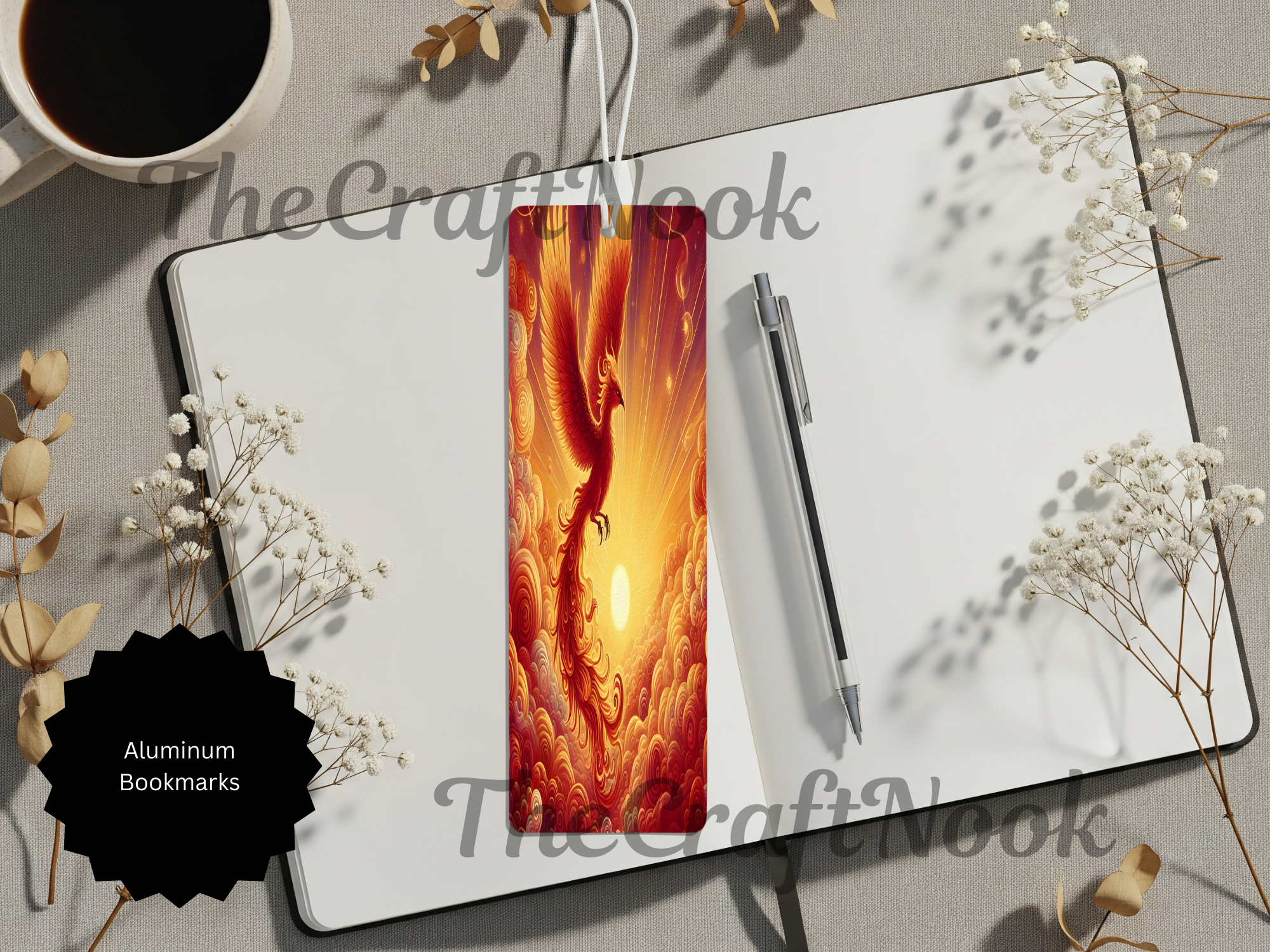 Phoenix Bookmarks - Handcrafted Metal Fire Bird Bookmarks with Beads & Glitter