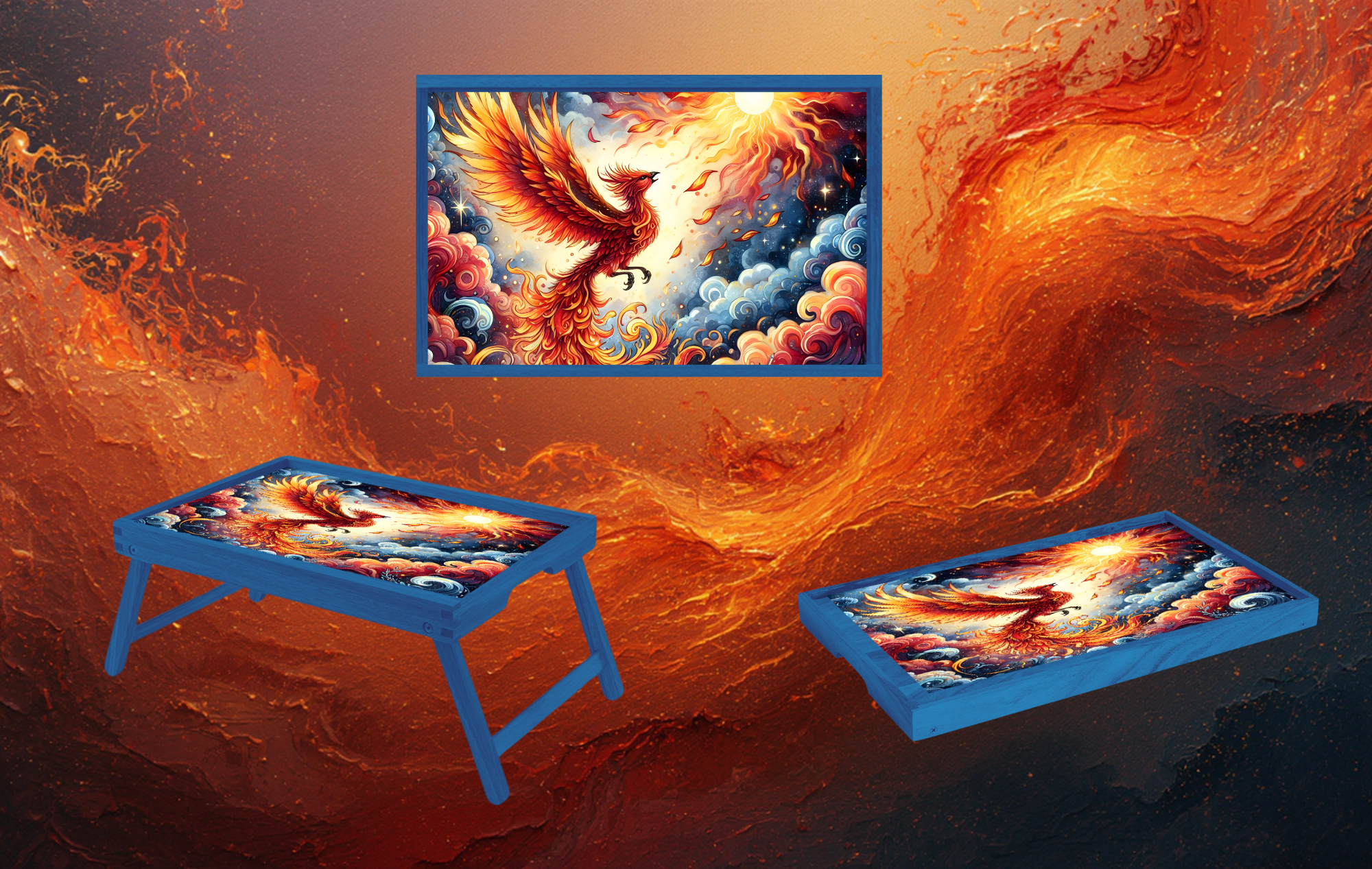 Phoenix Folding TV Tray Table - Fire Bird Wooden Lap Desk & Bed Tray