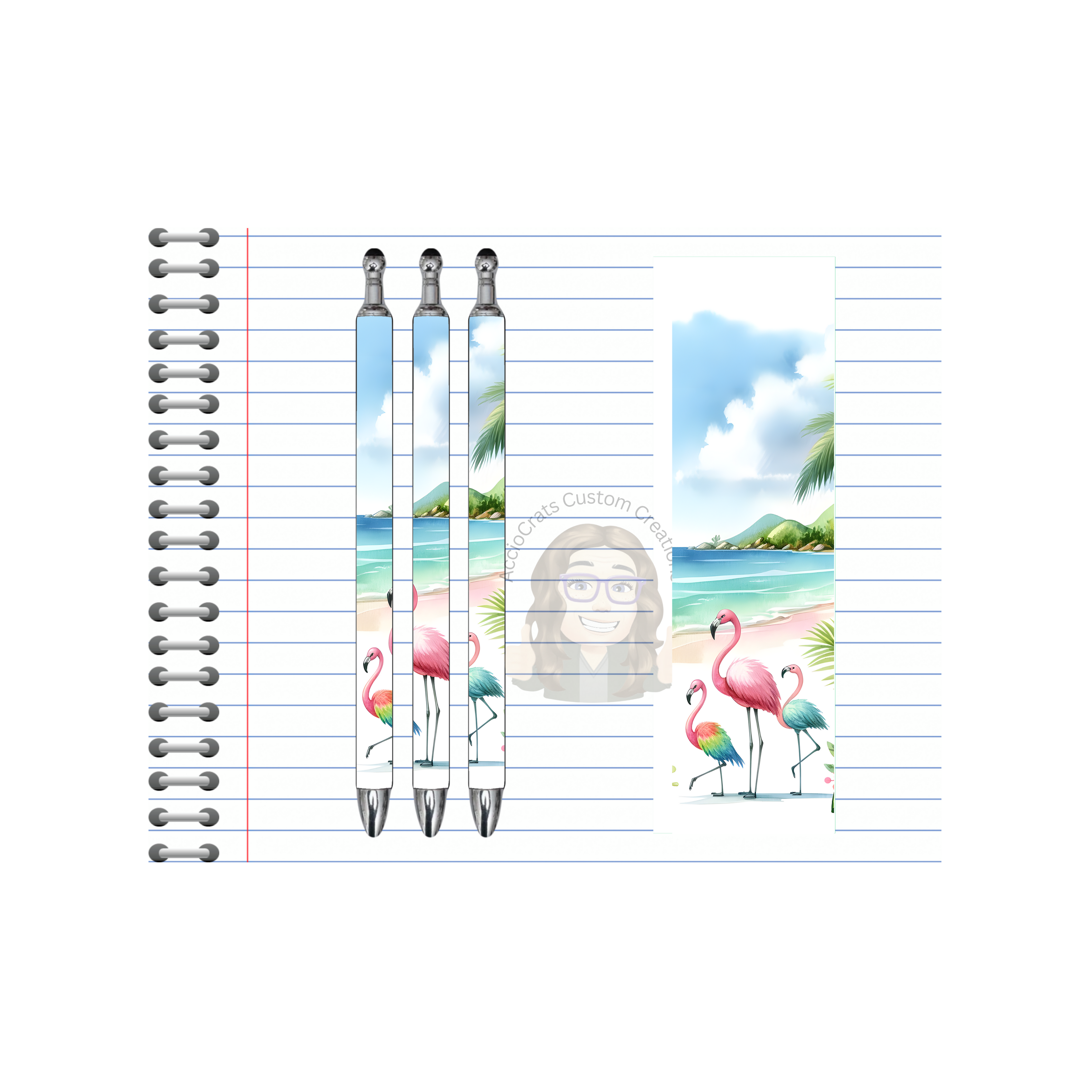 “Whimsical Island Refillable Pens, Flamingo Images multiple options and Images available.