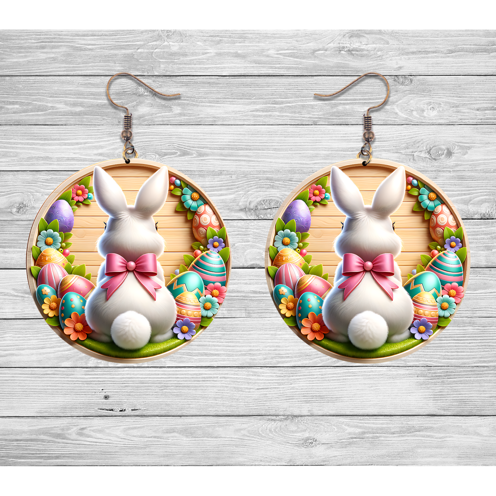 Pink Bow Bunny Easter Earrings