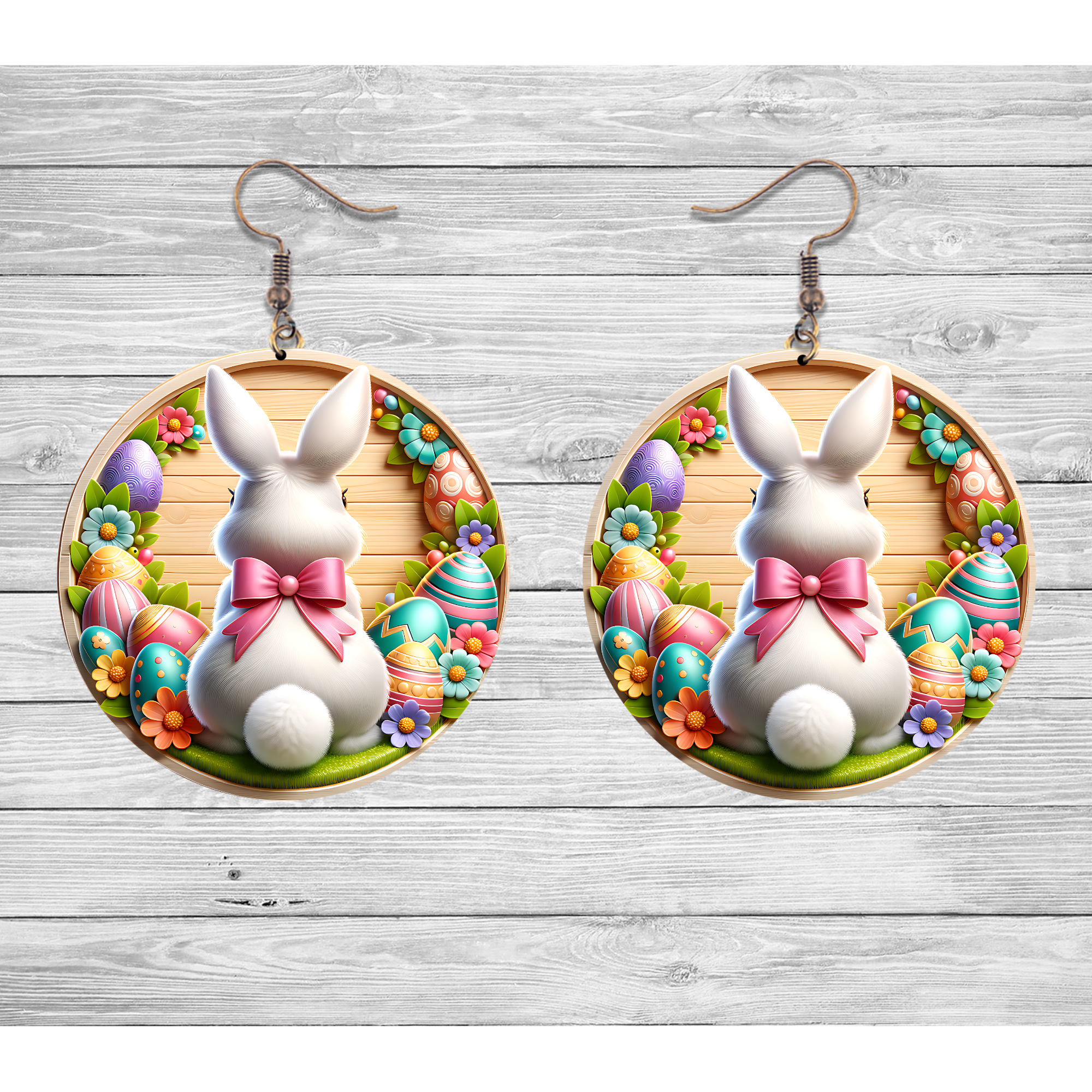 Pink Bow Bunny Easter Earrings