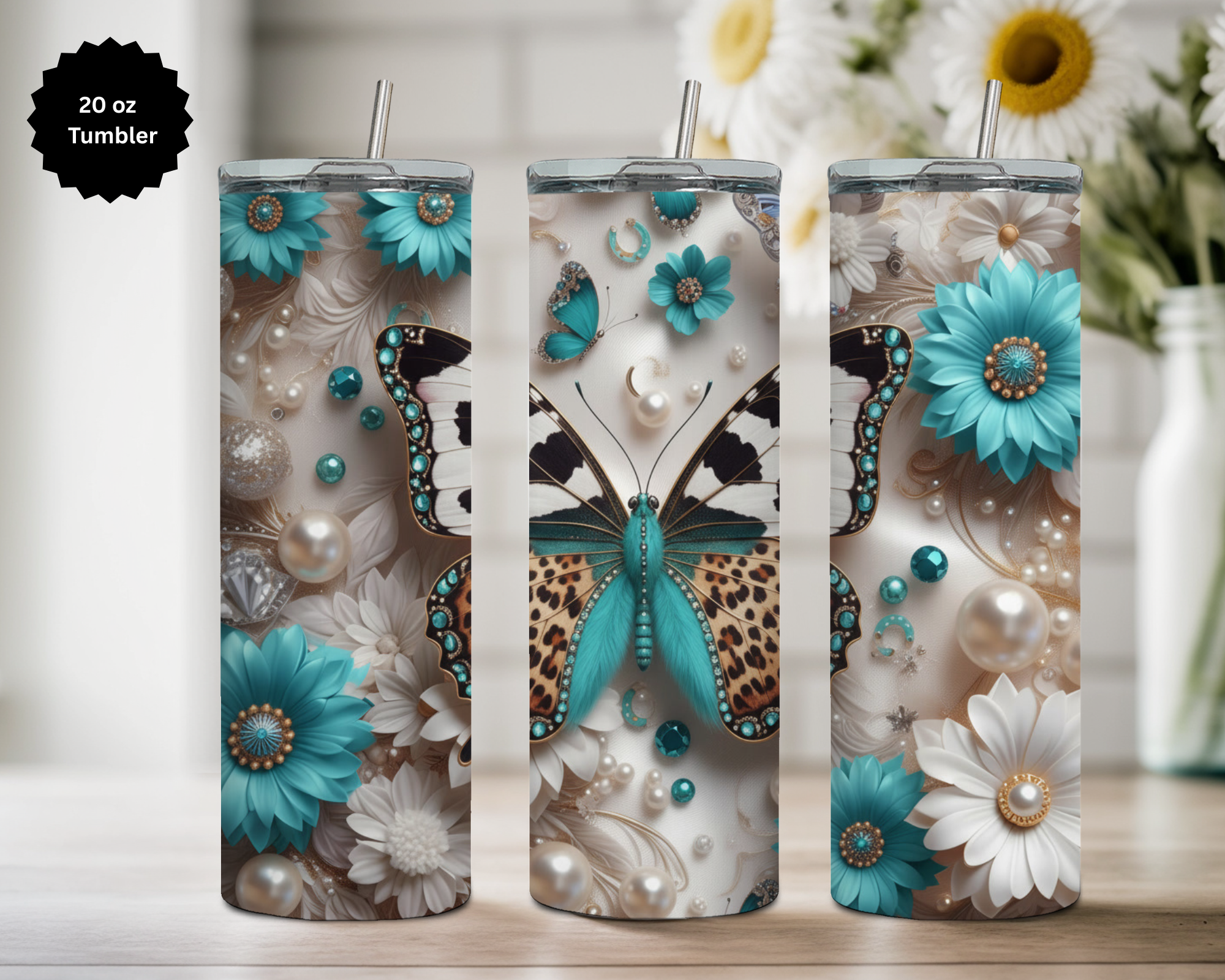 Butterfly 20 oz Stainless-Steel Tumblers. Multiple Sizes and Images Available.