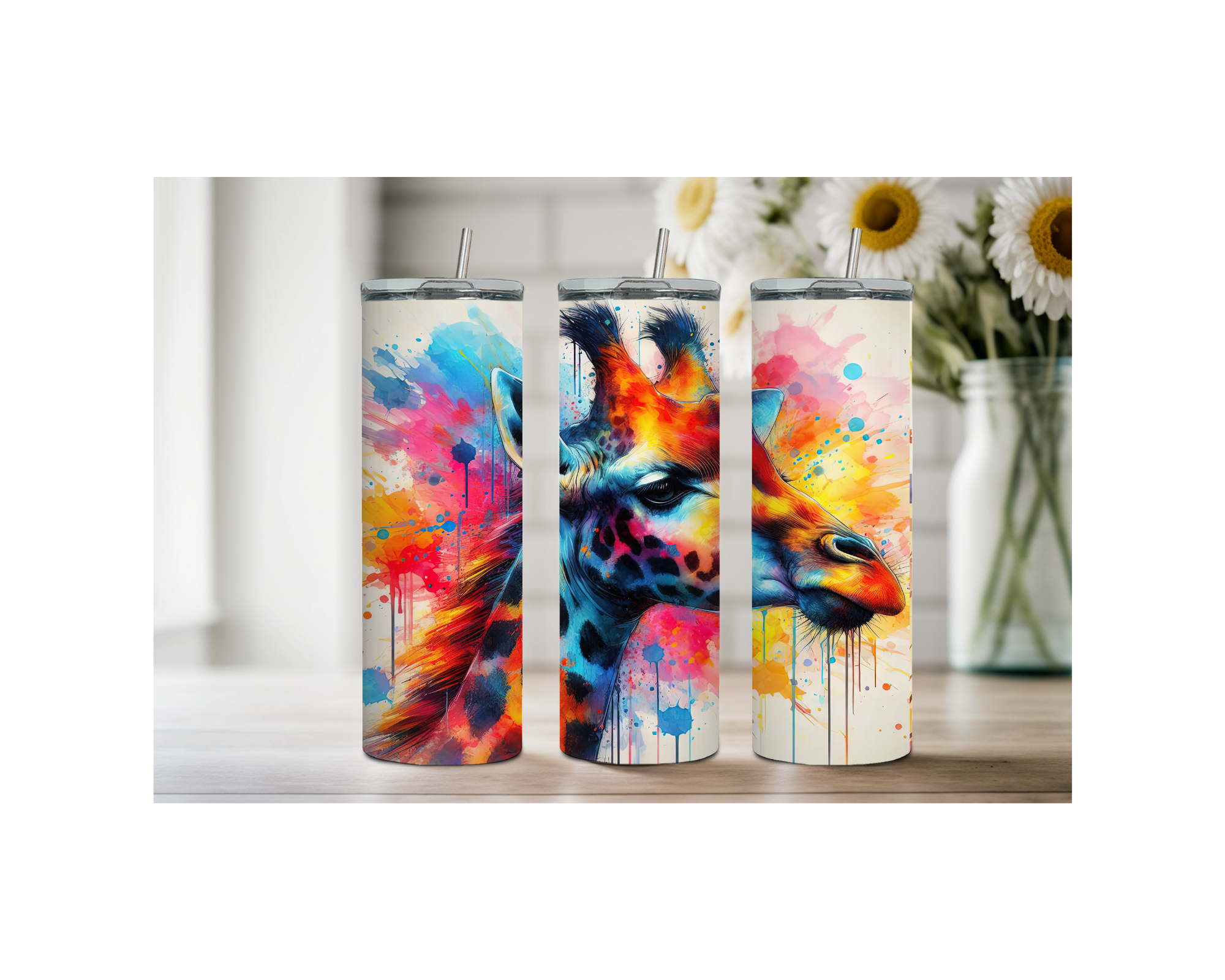 20-ounce Gentle Giraffe Whimsy Stainless Steel Tumbler. Multiple Images Available.