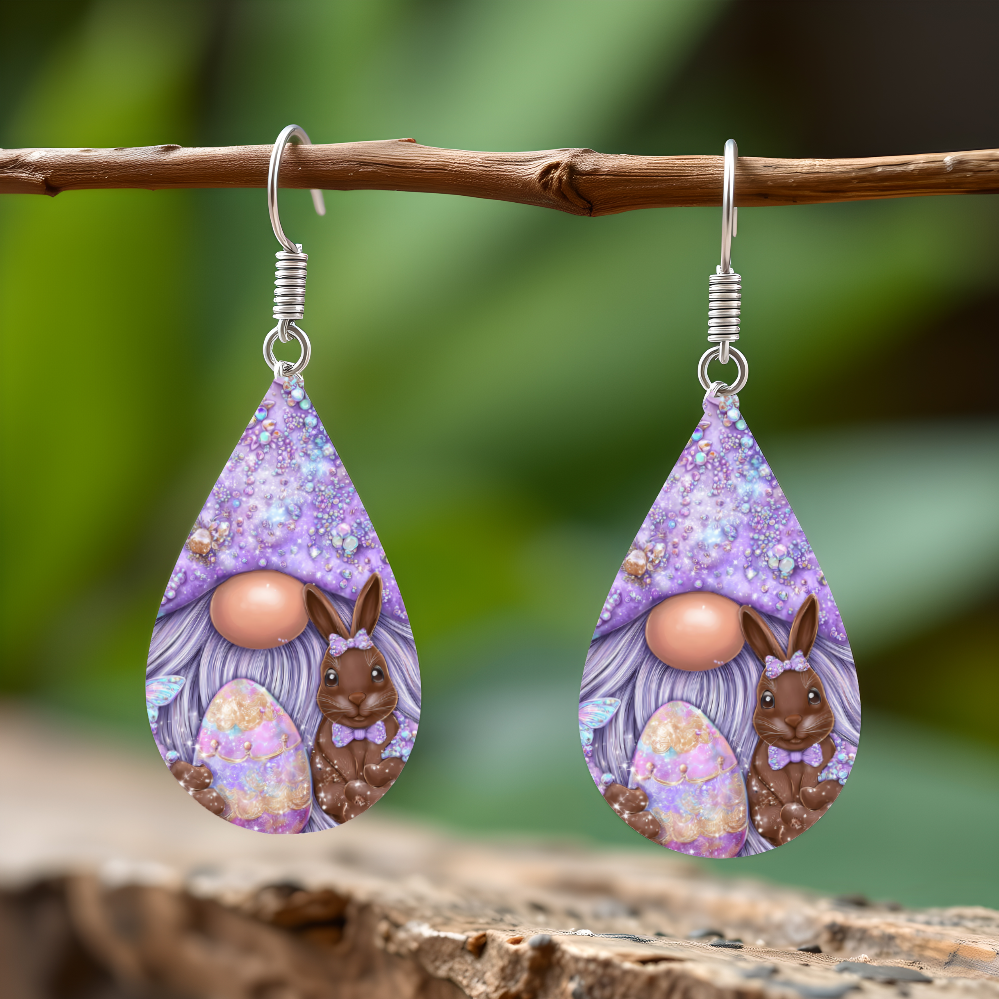 Easter Gnome Earrings Purple