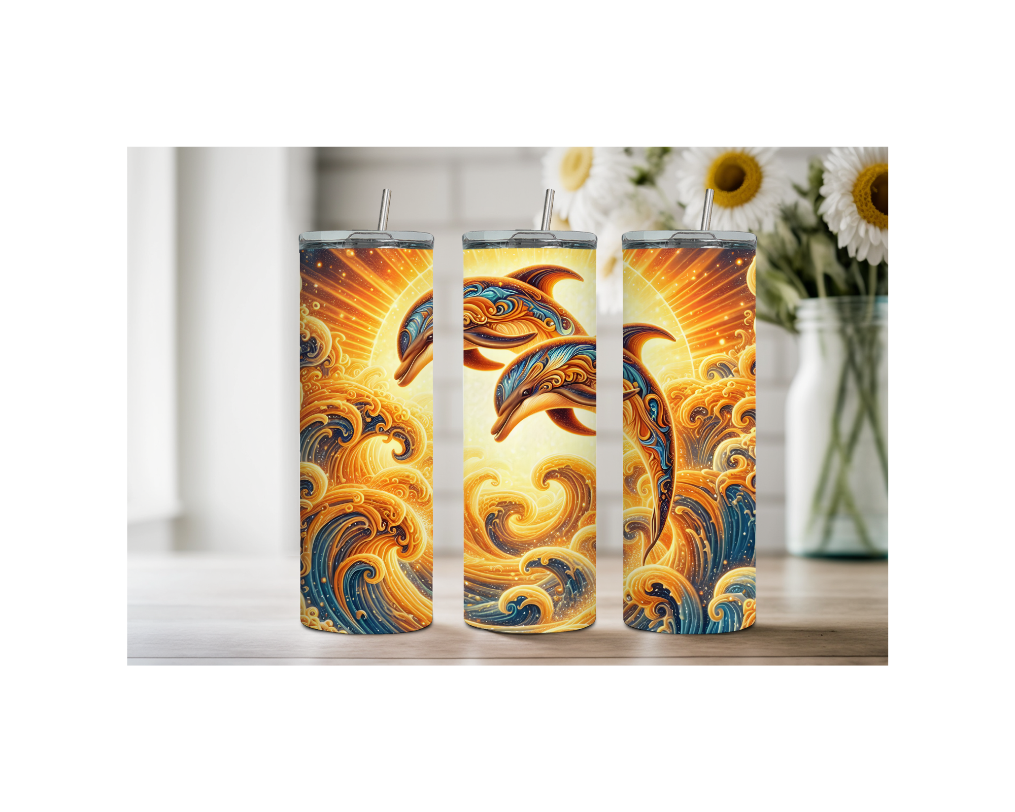 Splash of Happiness Dolphin – 20 oz Stainless-Steel Tumblers. Multiple Sizes and Images Available.