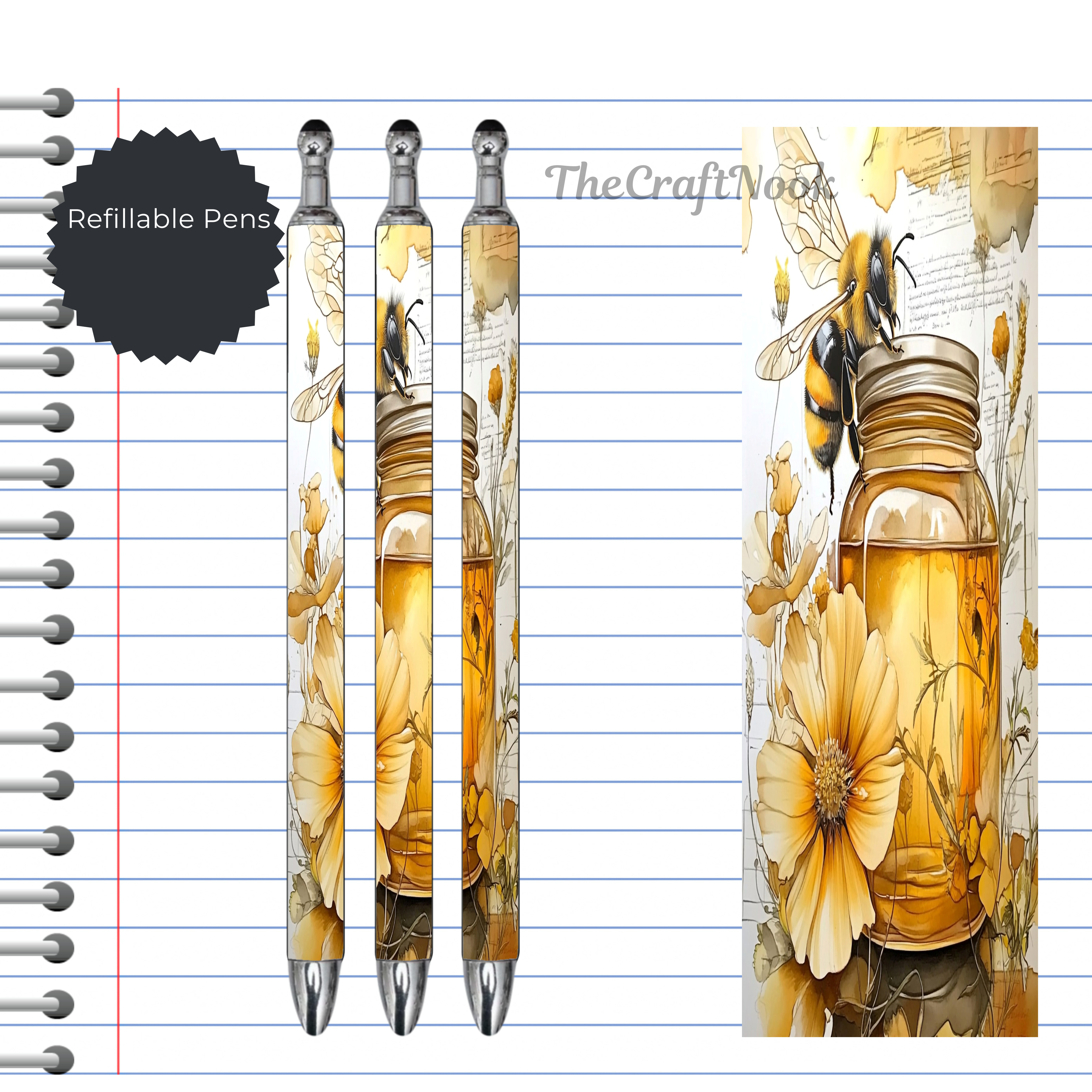 Refillable Pens, Honeybee Images. Bee happy while you write. Multiple options and Images available