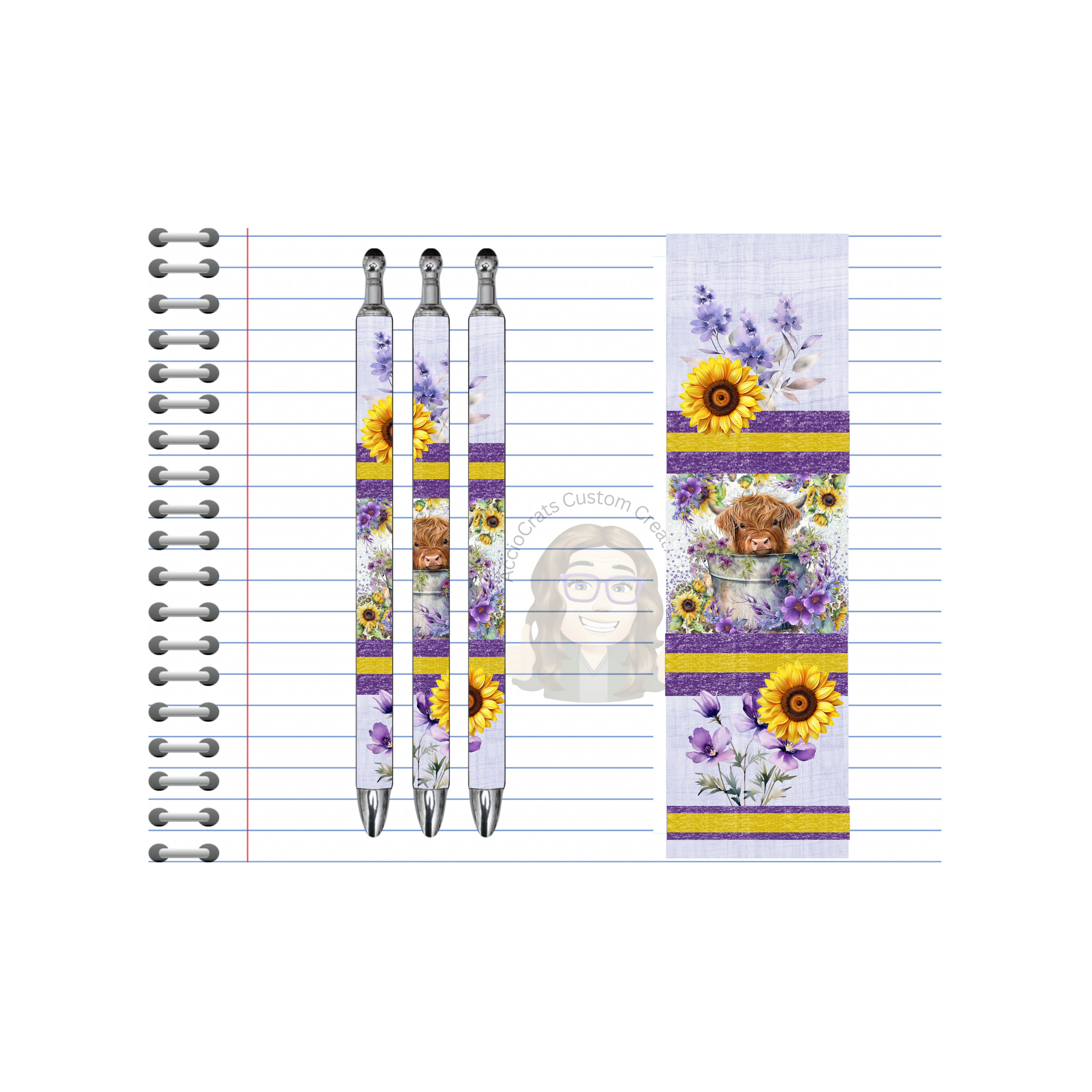 Refillable Pens, Highland Cow Images.  Cute notes start here. Multiple options and Images available.
