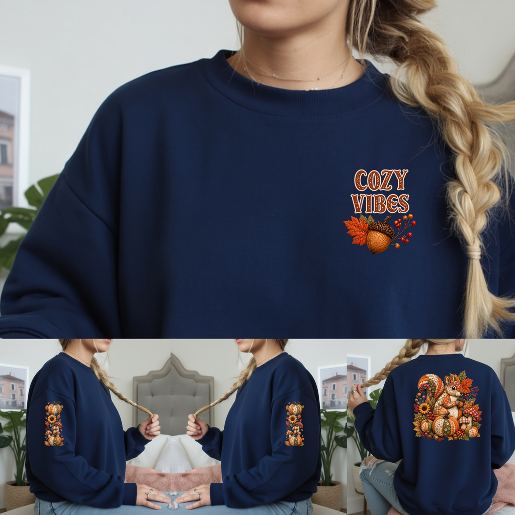 Cozy Vibes Patchwork Squirrel Sweatshirt | 360 All-Over Print