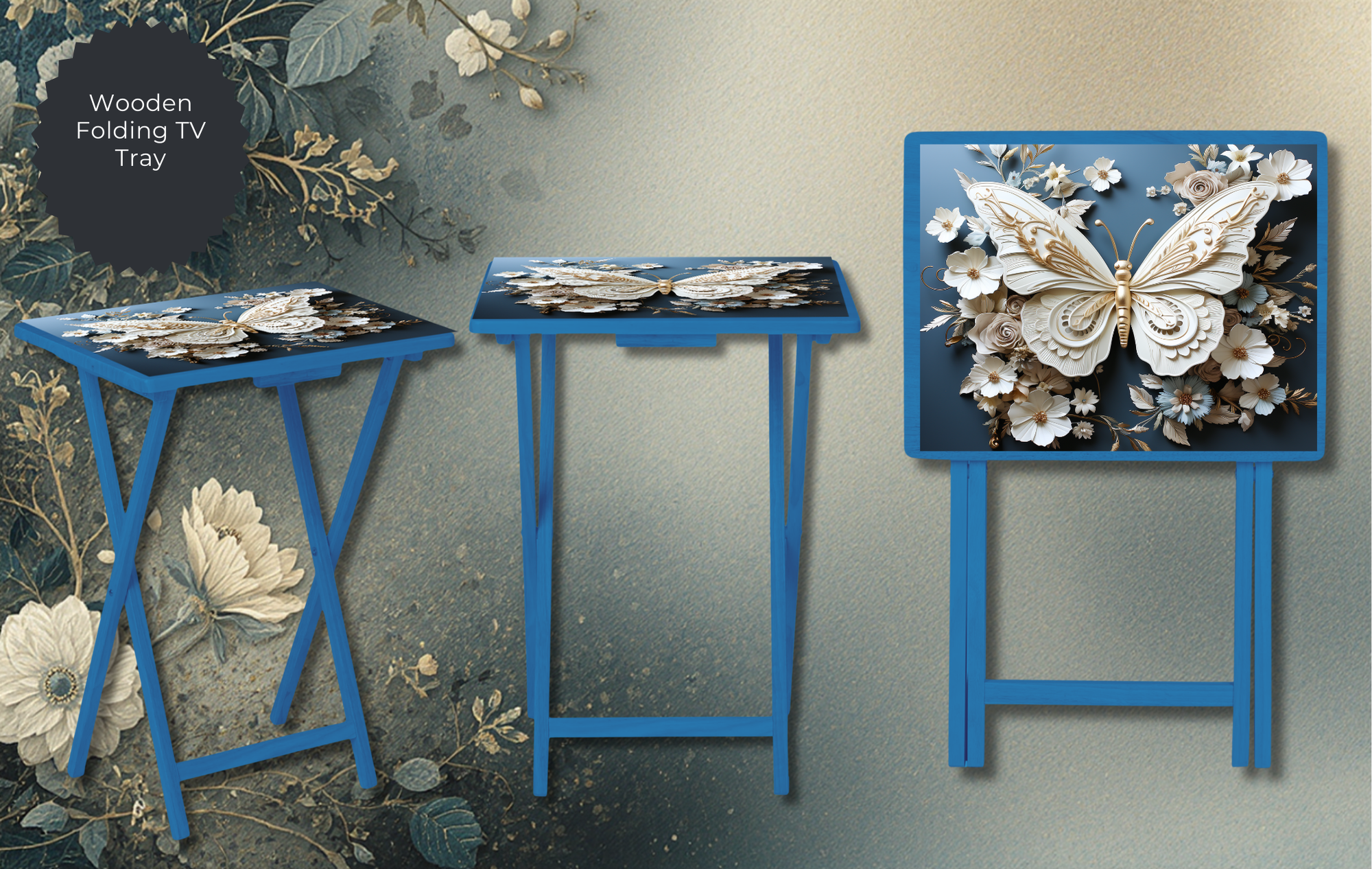 Butterfly Folding TV Trays - Handcrafted Wooden Serving Trays with Glitter