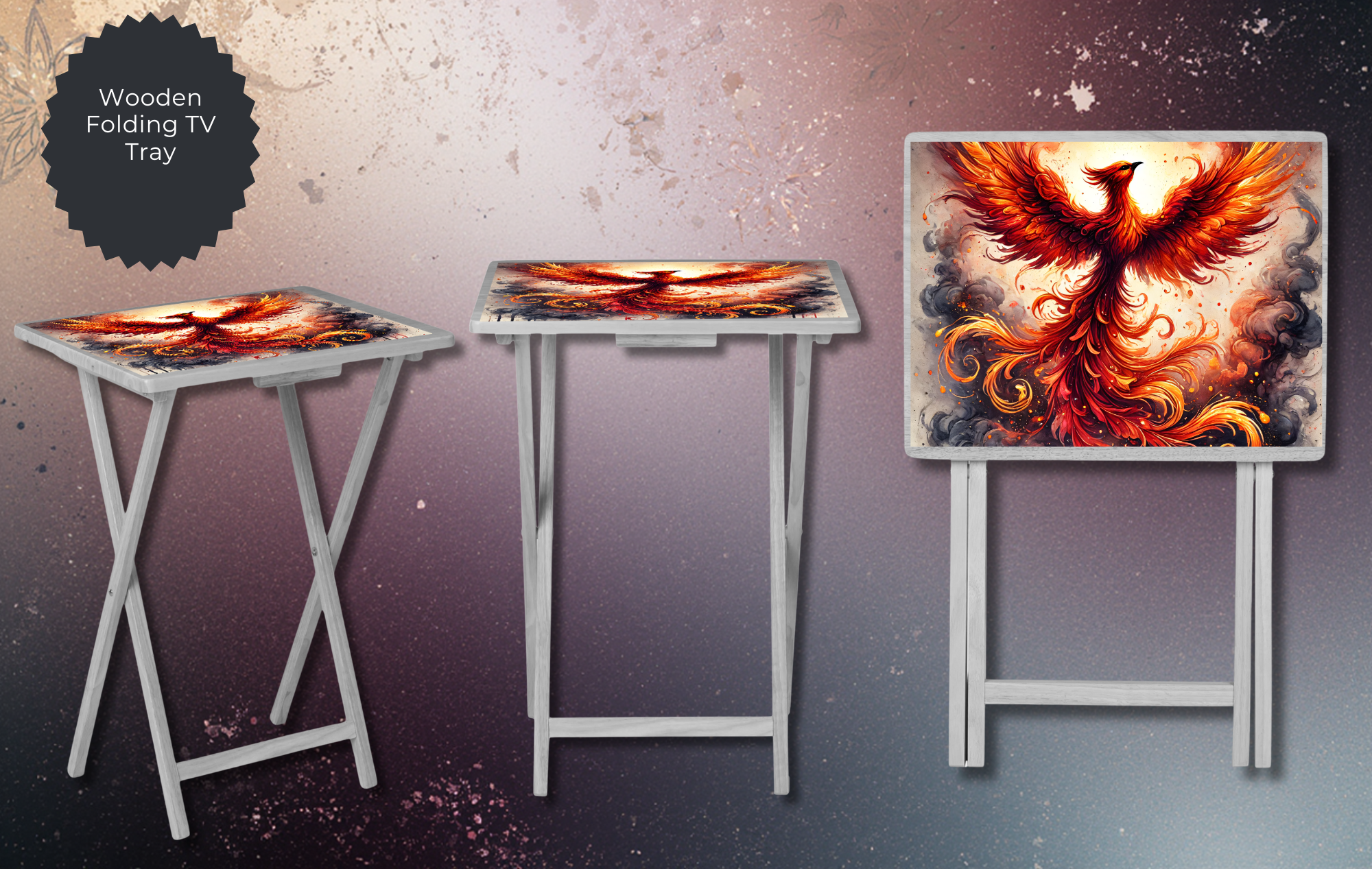 Phoenix Folding TV Tray Table - Fire Bird Wooden Lap Desk & Bed Tray