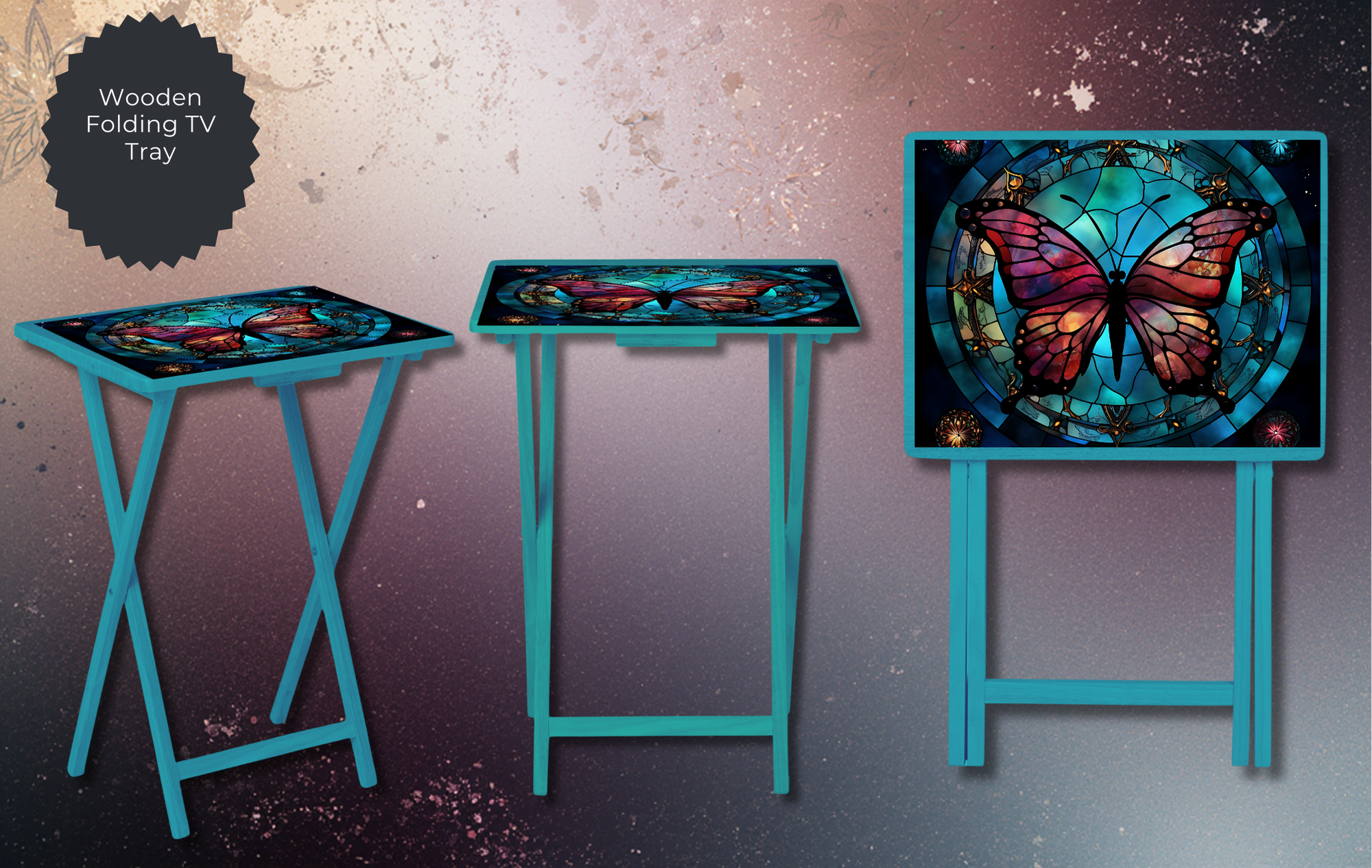 Butterfly Folding TV Trays - Handcrafted Wooden Serving Trays with Glitter