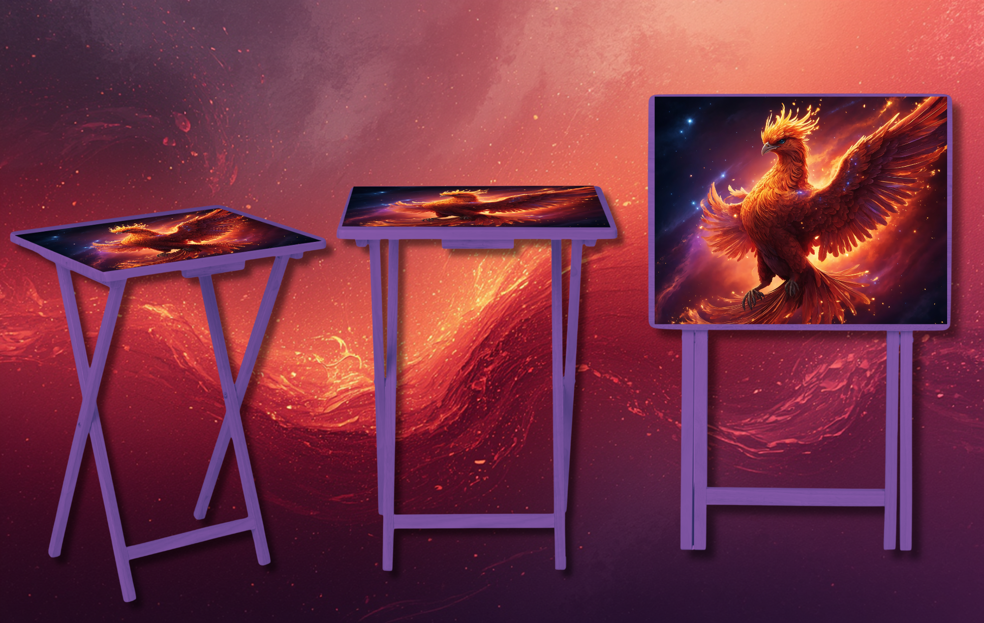 Phoenix Folding TV Tray Table - Fire Bird Wooden Lap Desk & Bed Tray