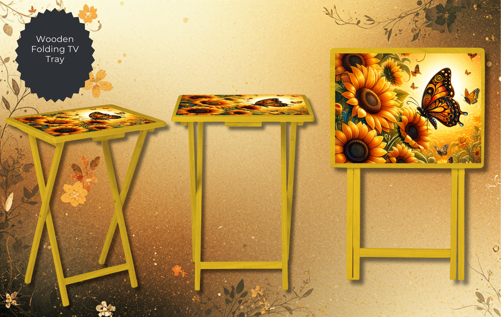 Butterfly Folding TV Trays - Handcrafted Wooden Serving Trays with Glitter