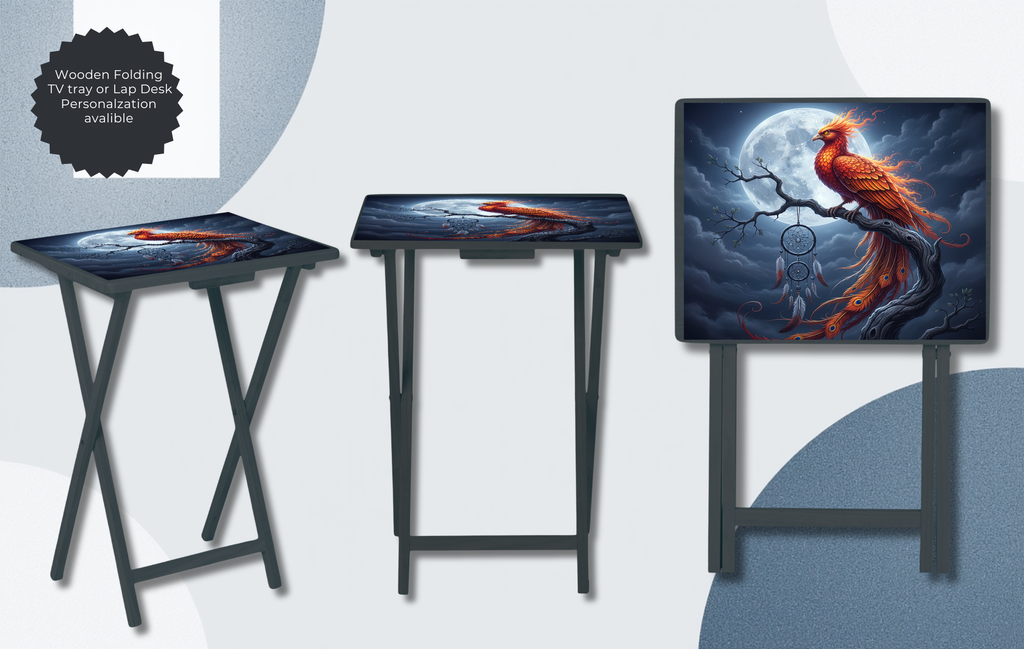 Phoenix Folding TV Tray Table - Fire Bird Wooden Lap Desk & Bed Tray