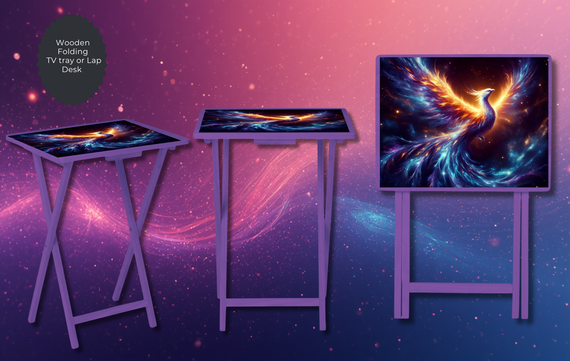 Phoenix Folding TV Tray Table - Fire Bird Wooden Lap Desk & Bed Tray