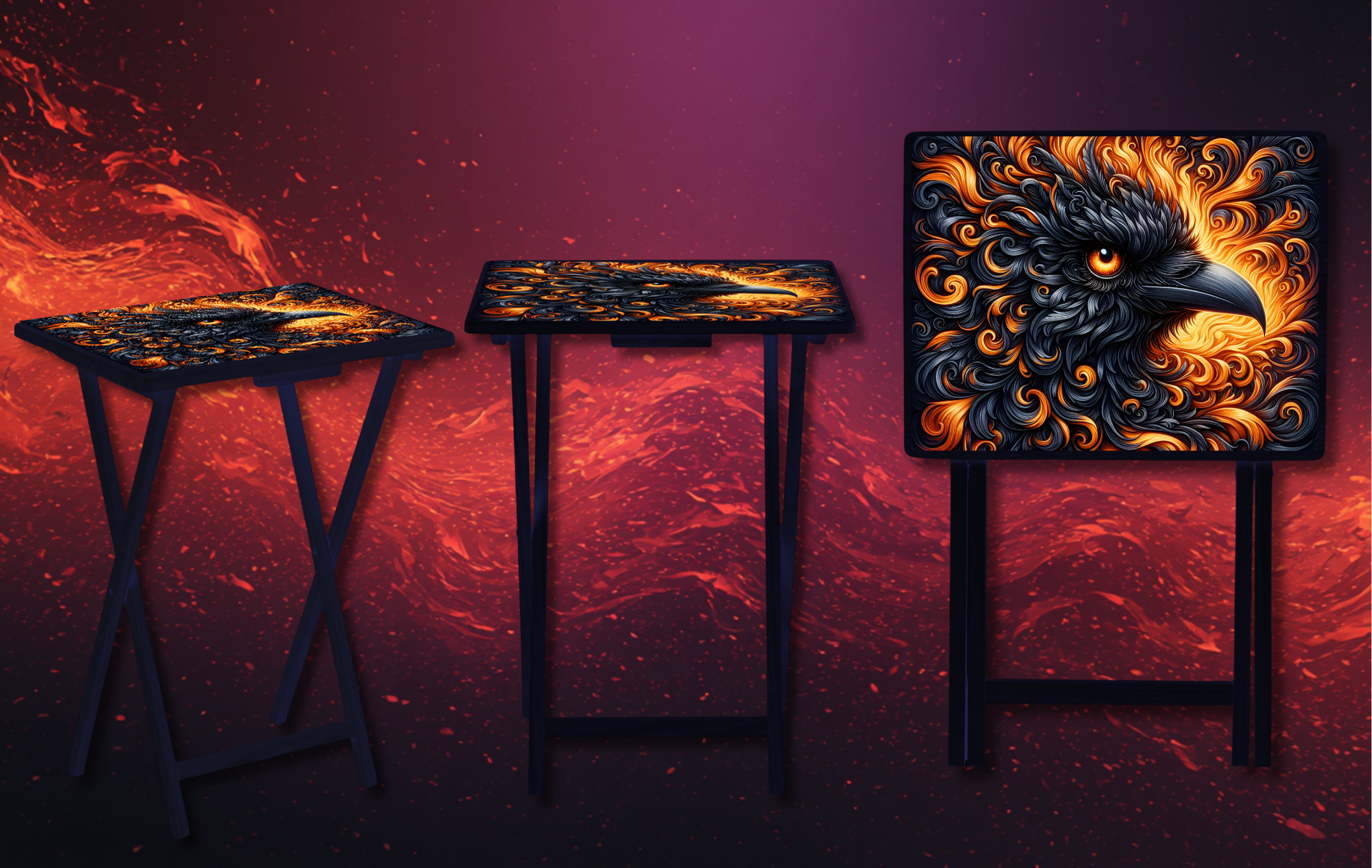 Phoenix Folding TV Tray Table - Fire Bird Wooden Lap Desk & Bed Tray