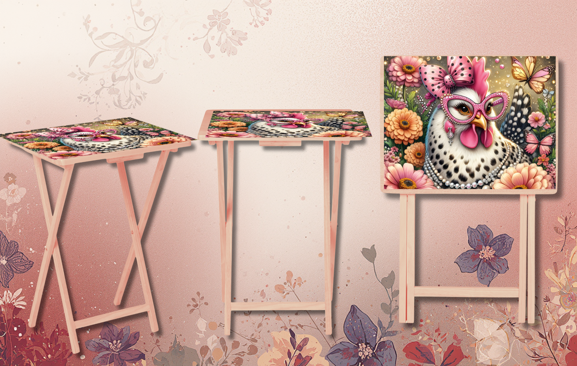 Chicken Foldable Wooden TV Tray or Bed tray/lap Desk, 2 Sizes and Multiple Images Available.