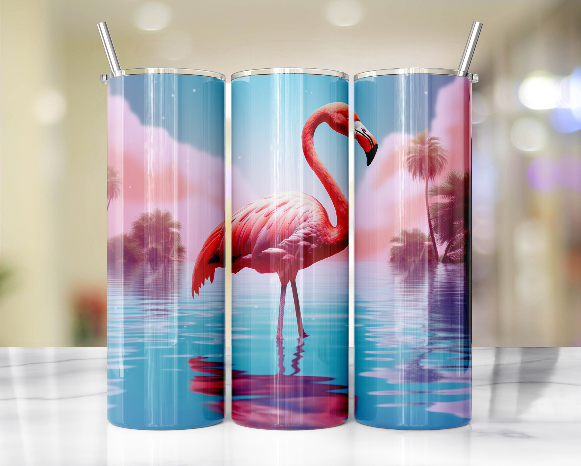 20 oz Pink Paradise Whimsy, Flamingo Stainless-Steel Tumblers. Multiple Sizes and Images Available.