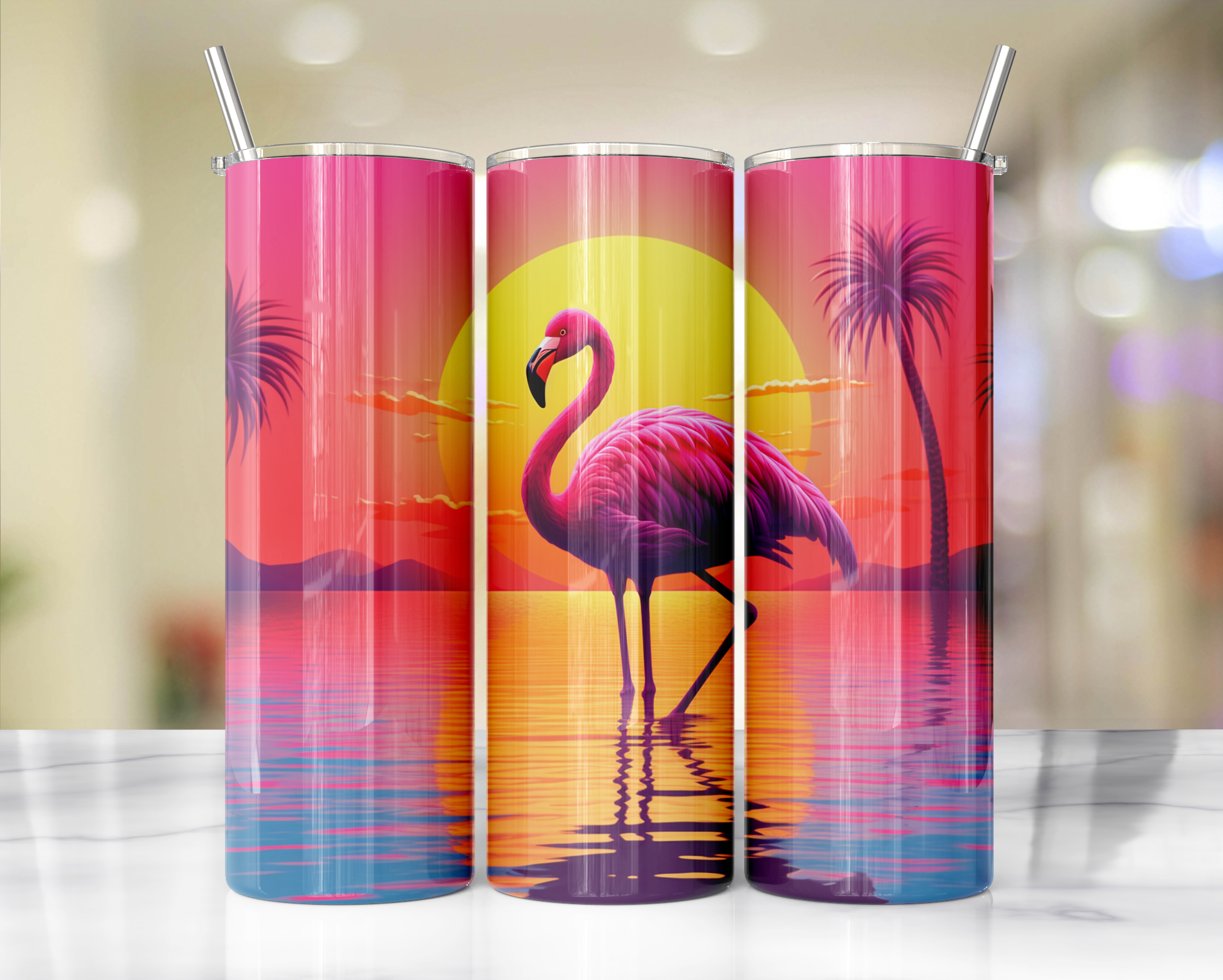 20 oz Pink Paradise Whimsy, Flamingo Stainless-Steel Tumblers. Multiple Sizes and Images Available.