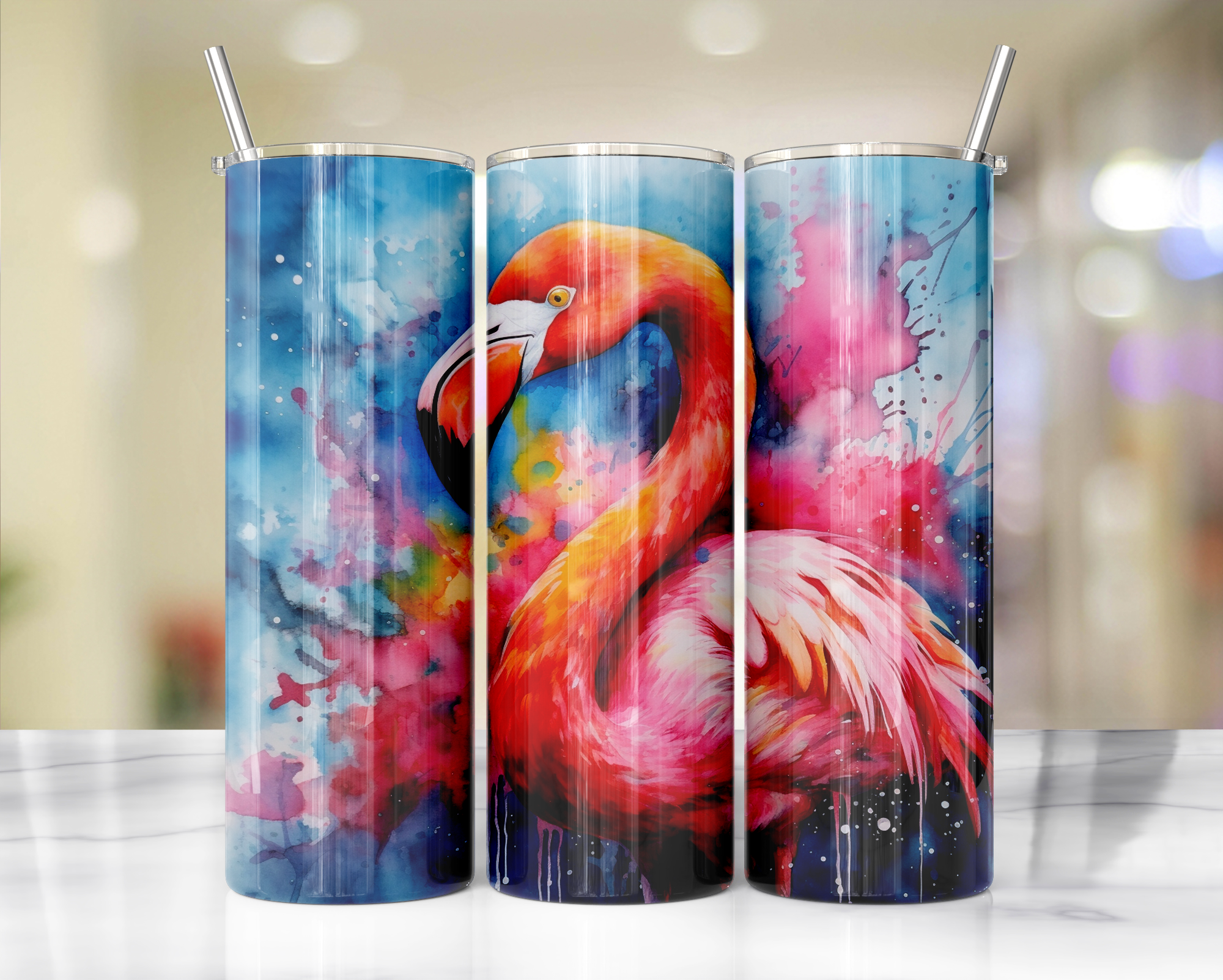 20 oz Pink Paradise Whimsy, Flamingo Stainless-Steel Tumblers. Multiple Sizes and Images Available.