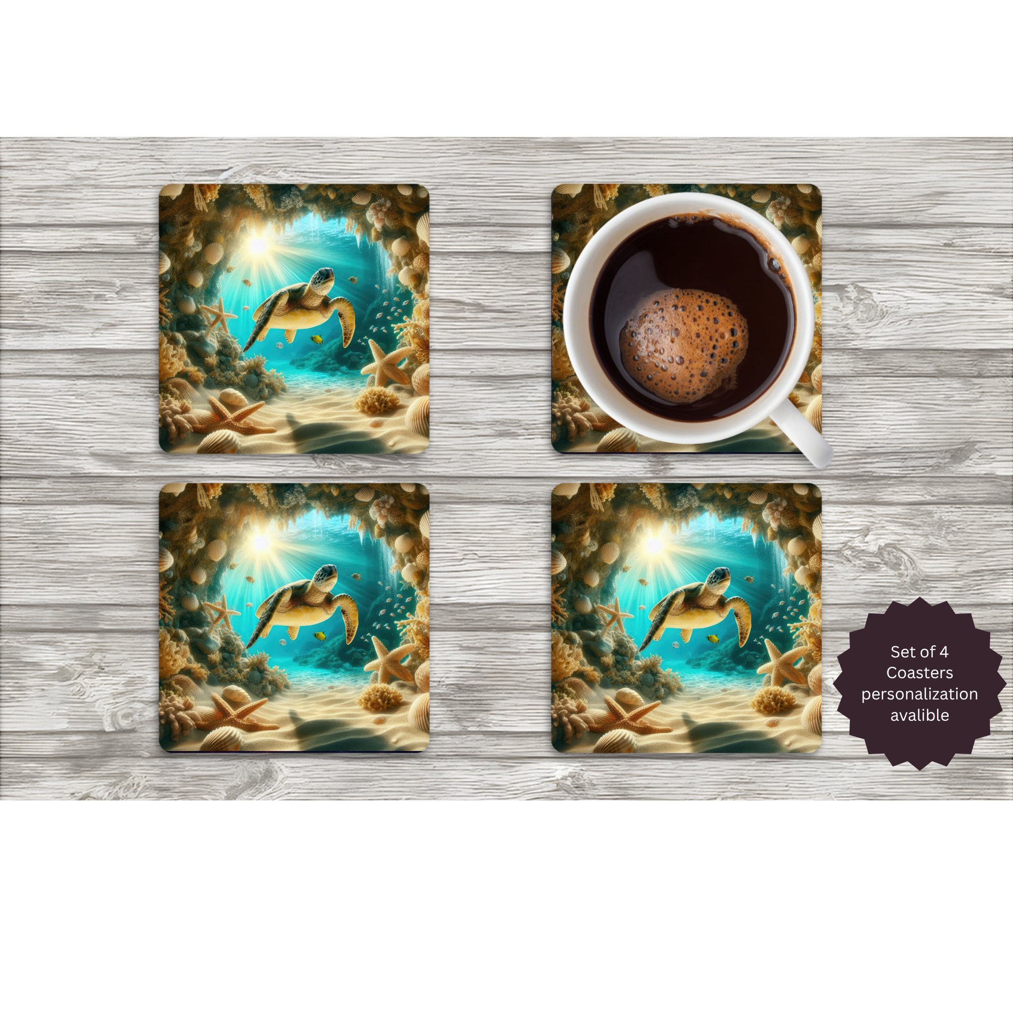 Sea Turtle Coasters — Choose Your Design