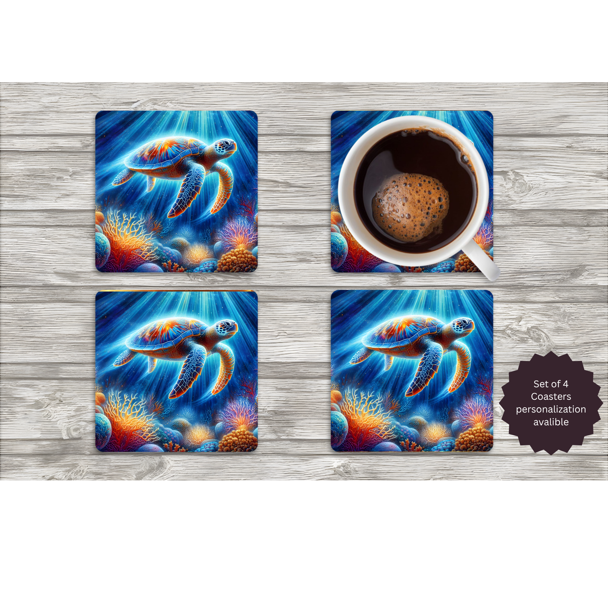 Sea Turtle Coasters — Choose Your Design