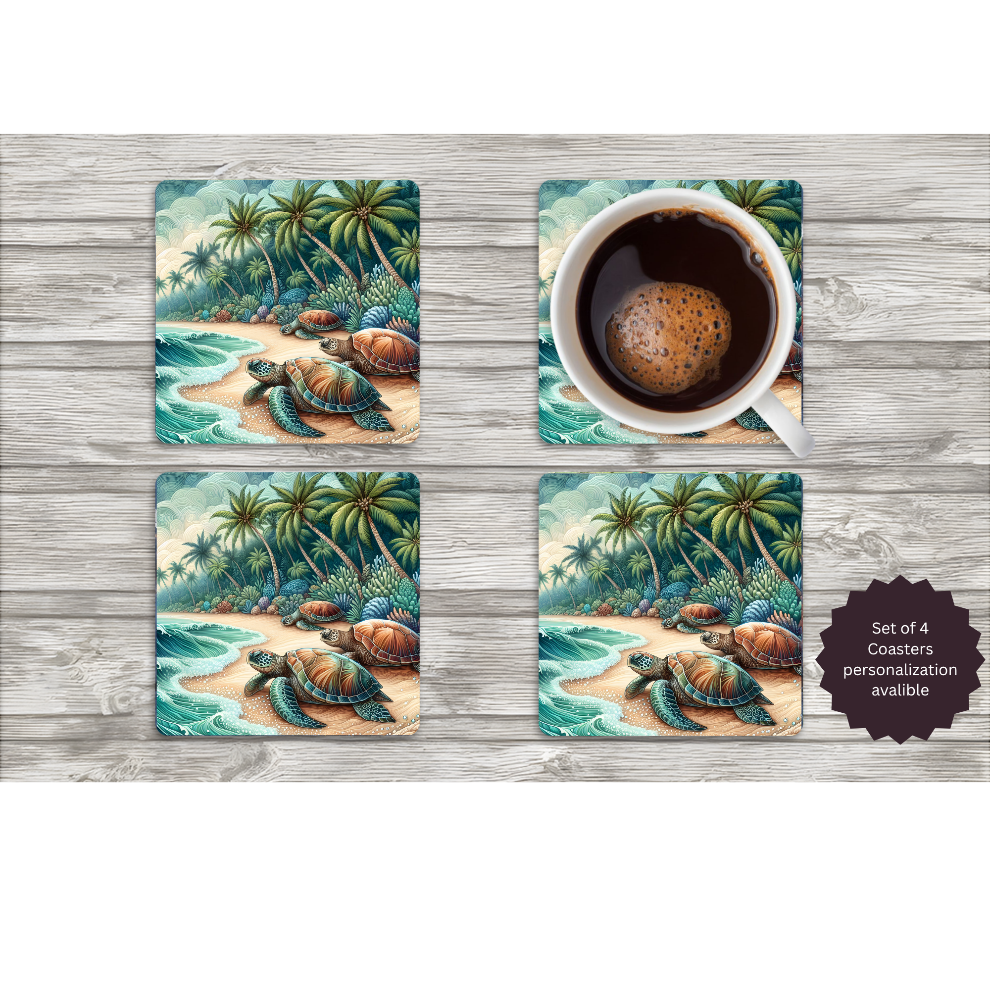 Sea Turtle Coasters — Choose Your Design