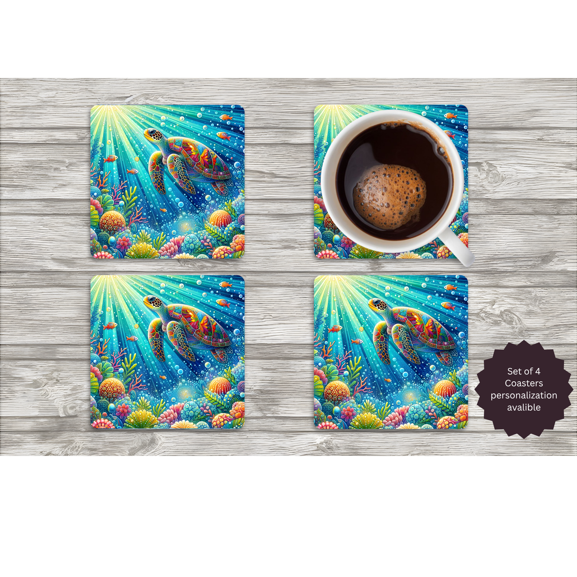 Sea Turtle Coasters — Choose Your Design