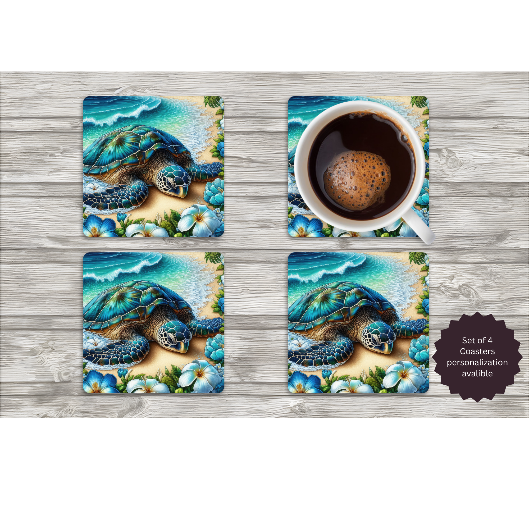 Sea Turtle Coasters — Choose Your Design