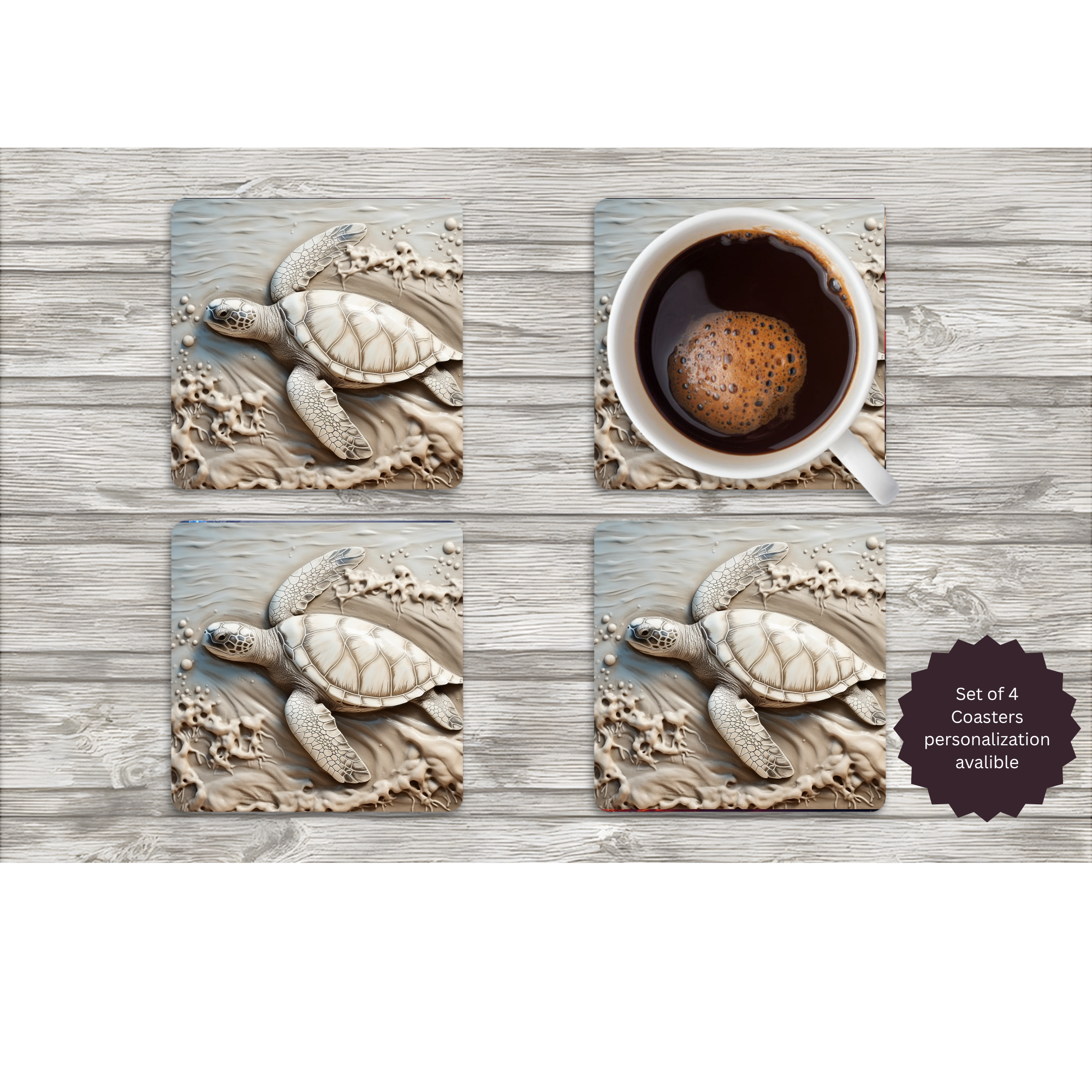 Sea Turtle Coasters — Choose Your Design