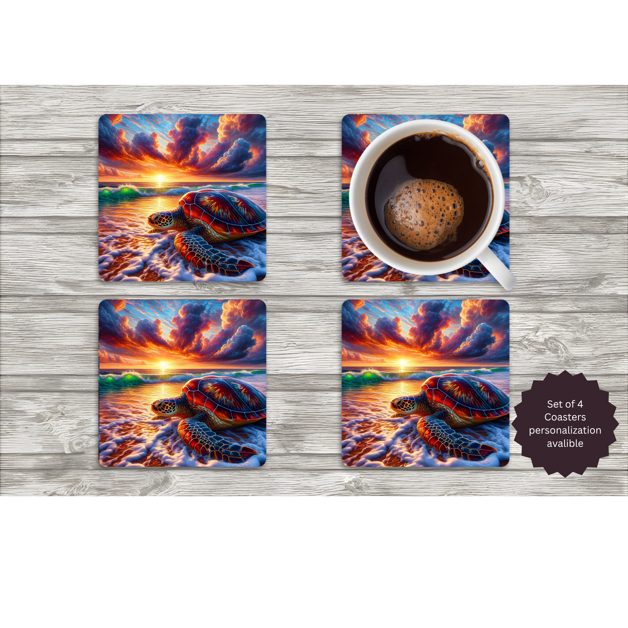 Sea Turtle Coasters — Choose Your Design