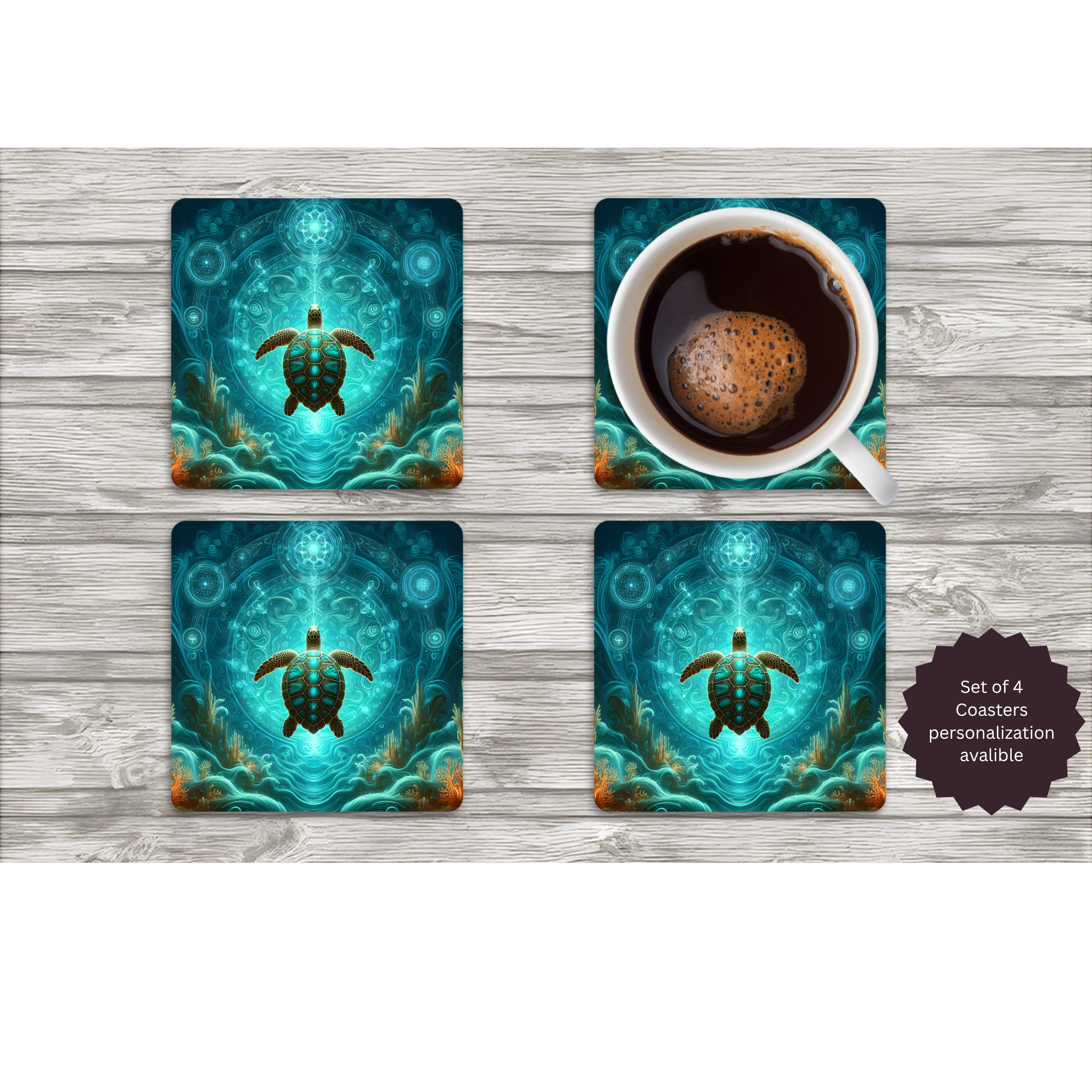 Sea Turtle Coasters — Choose Your Design
