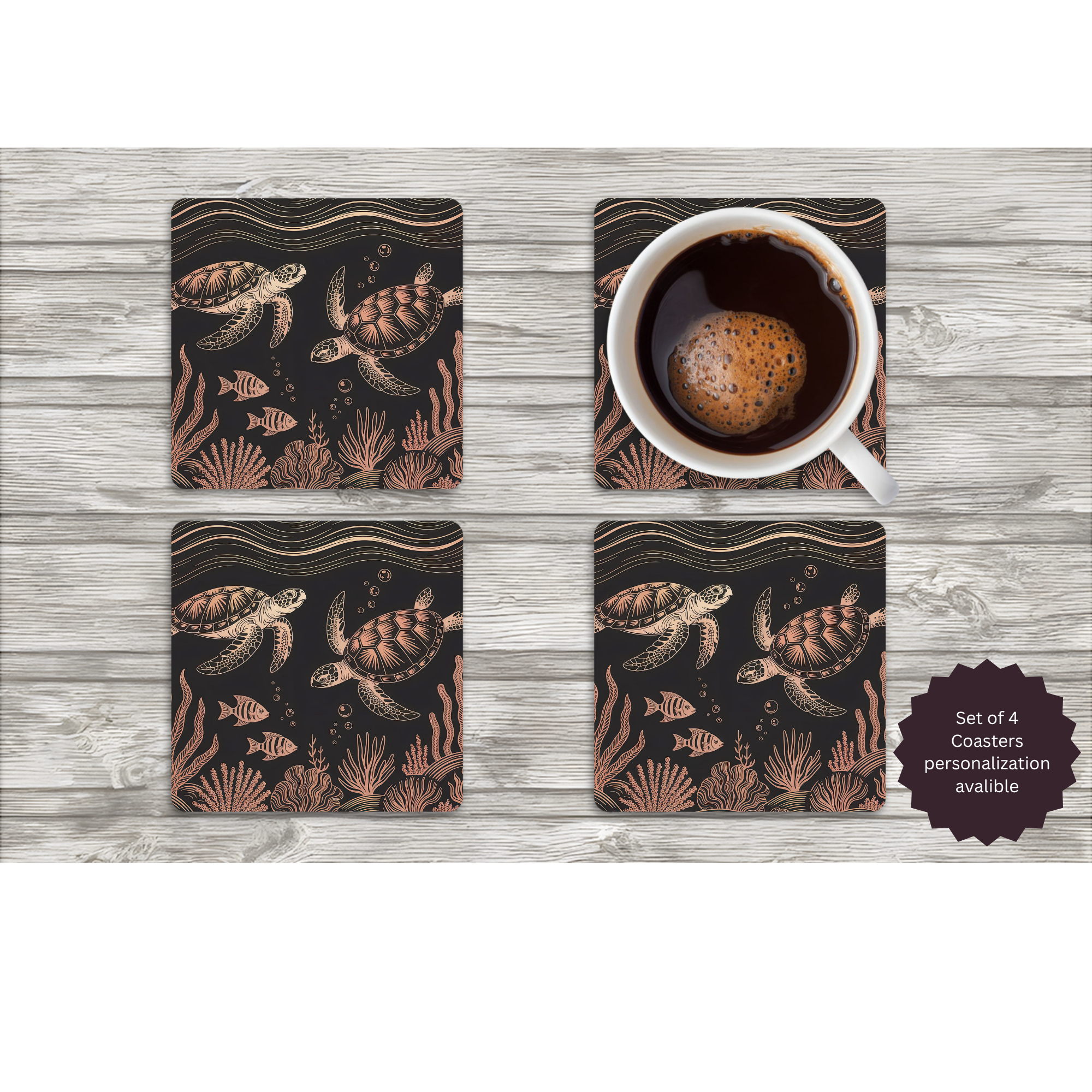 Sea Turtle Coasters — Choose Your Design