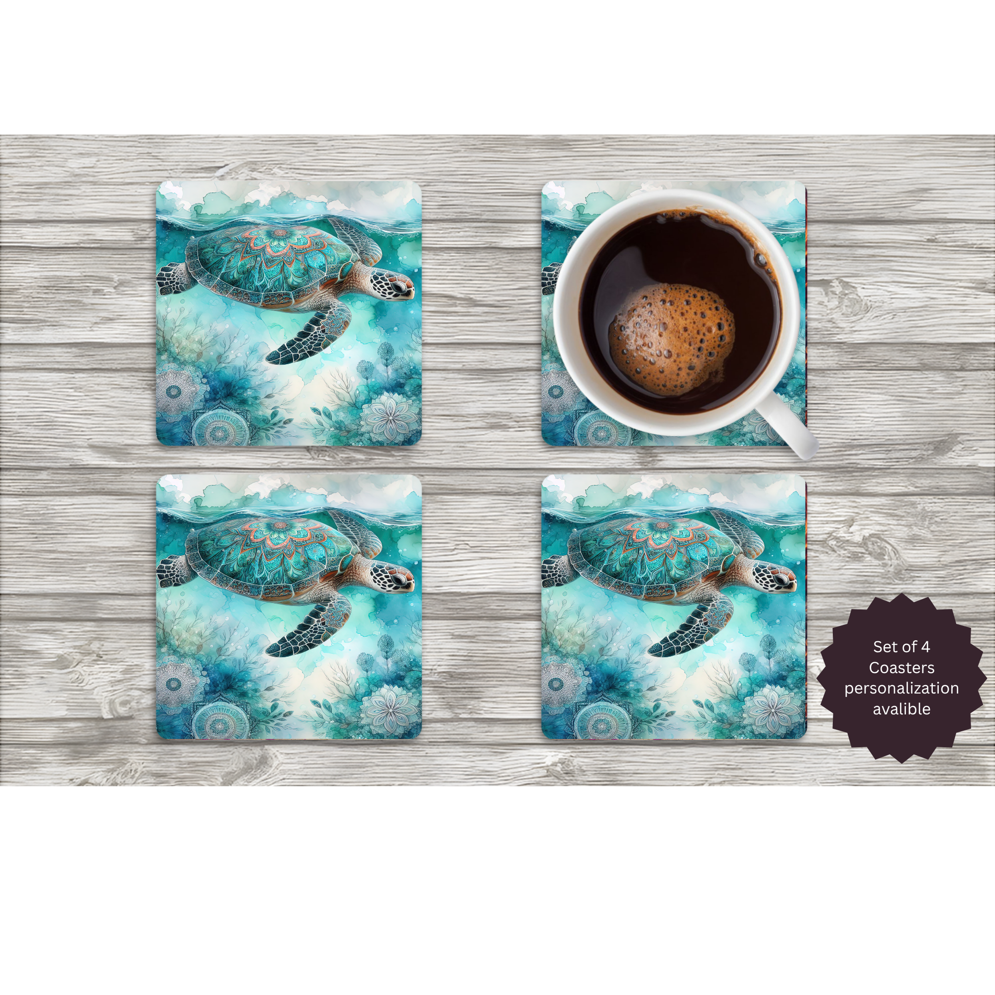 Sea Turtle Coasters — Choose Your Design