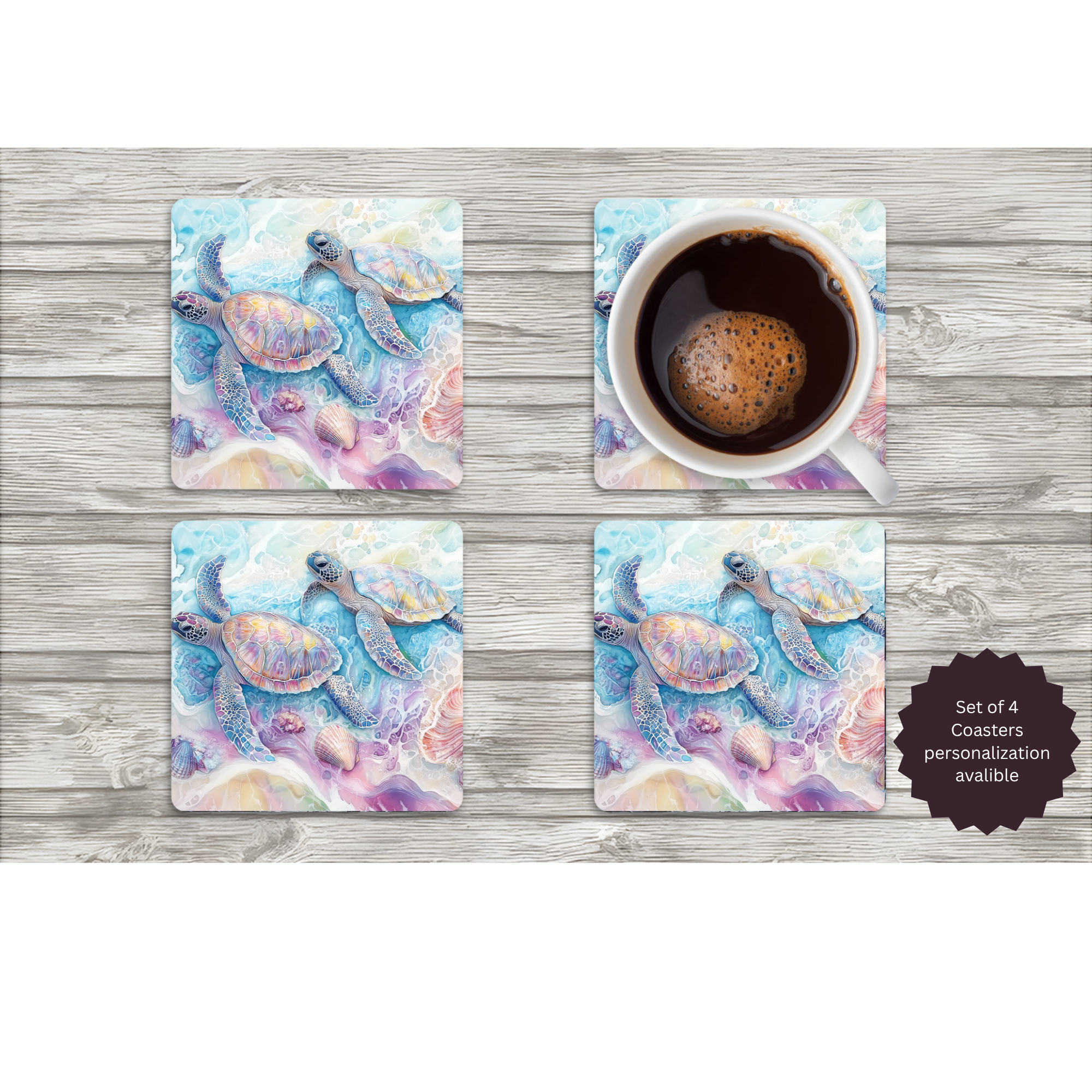 Sea Turtle Coasters — Choose Your Design