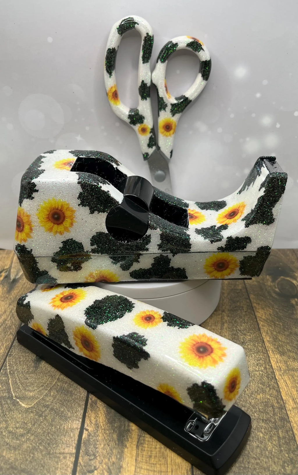 Glitter Cow print and Sunflower Desk Sets