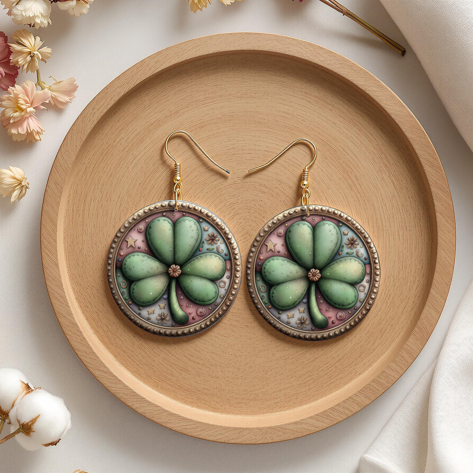 Vintage Clover Medallion Earrings