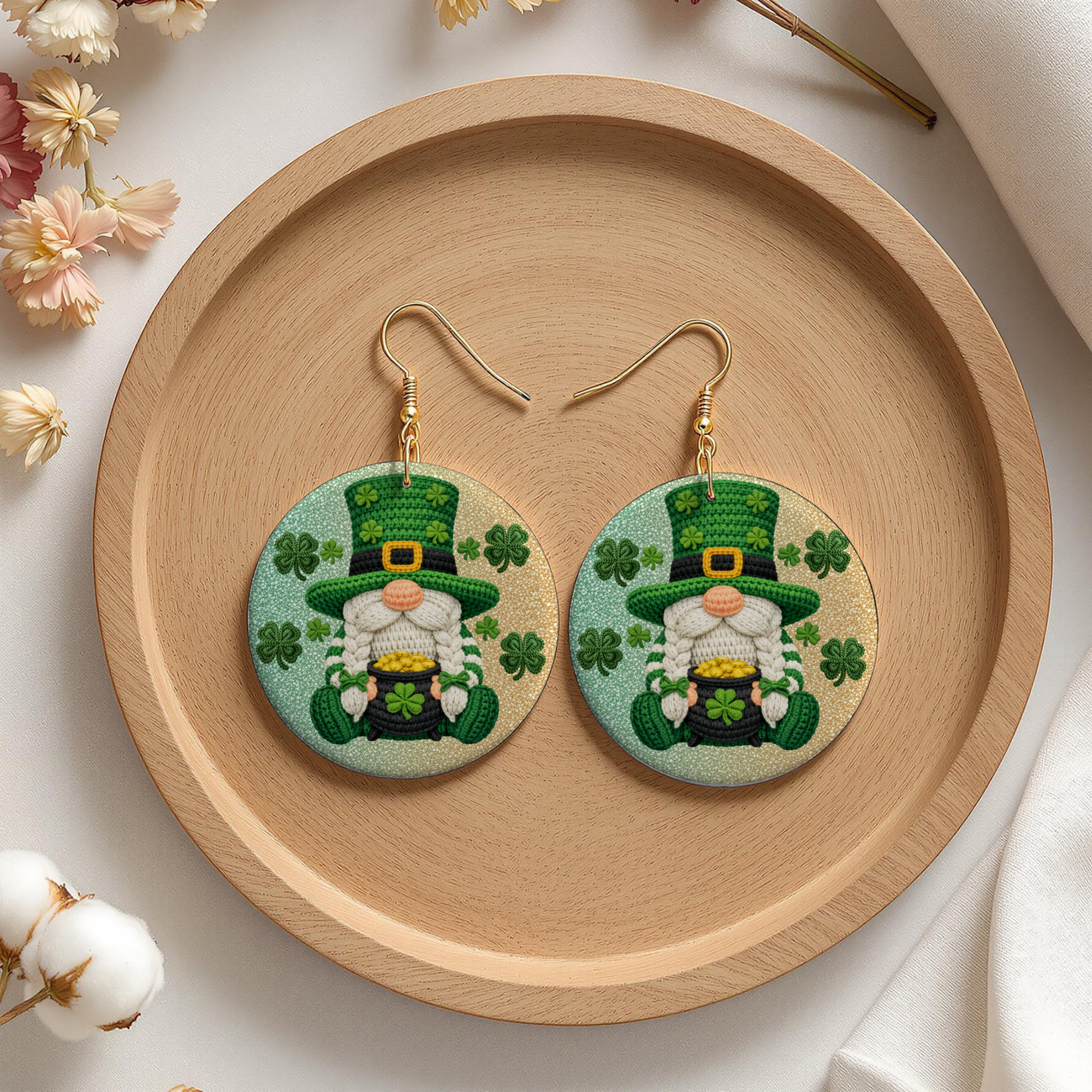 St. Patrick’s Day Stitched Gnome Earrings