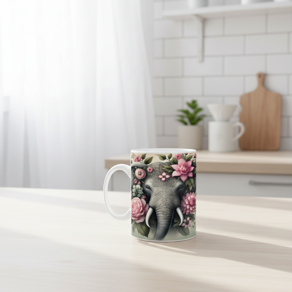 Elephant Image Coffee Mug in Kitchen Setting