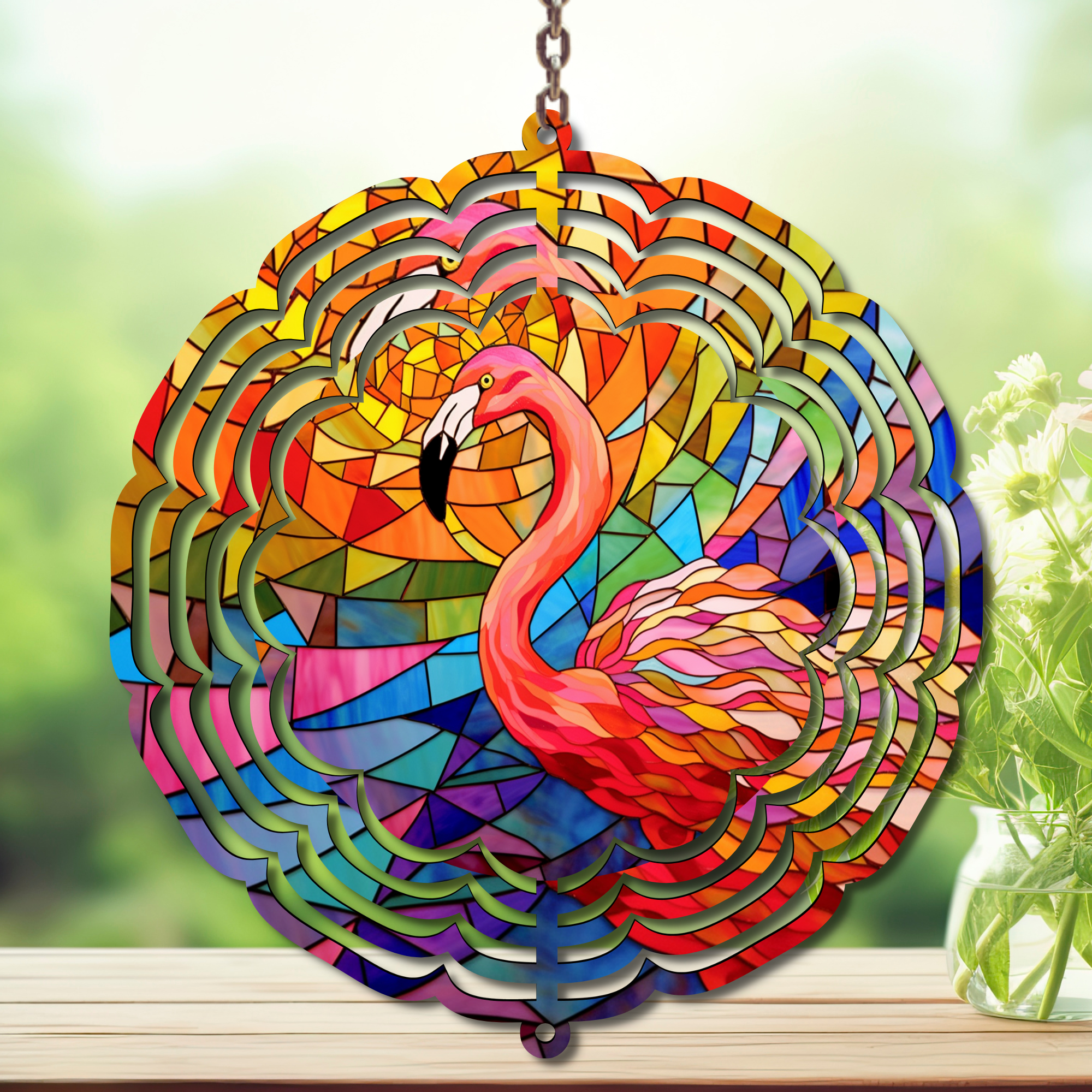 Flamingo Daydream Aluminum Metal Wind Spinner, multiple images available.